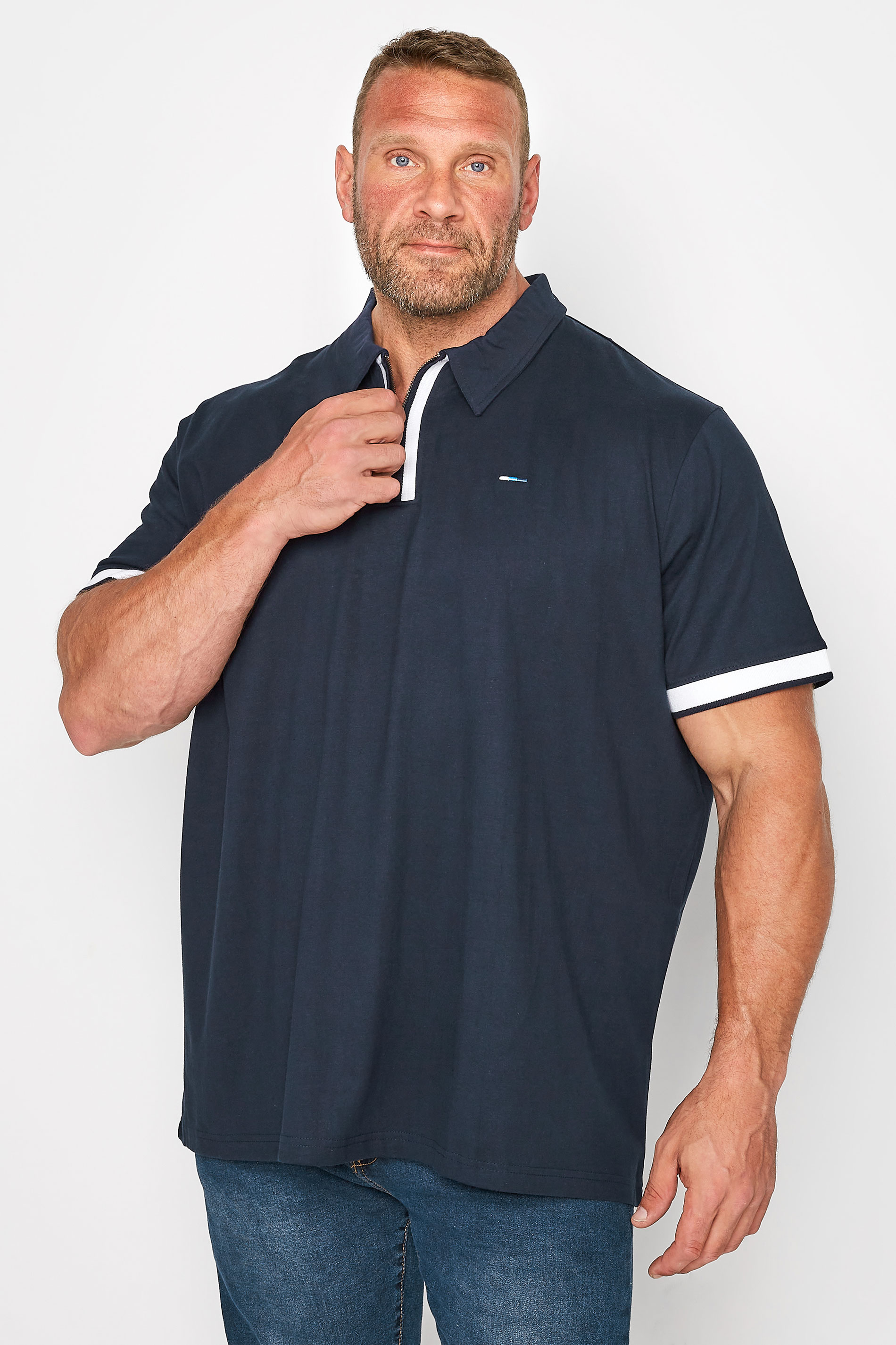 BadRhino Big & Tall Navy Blue Stripe Placket Polo Shirt 1