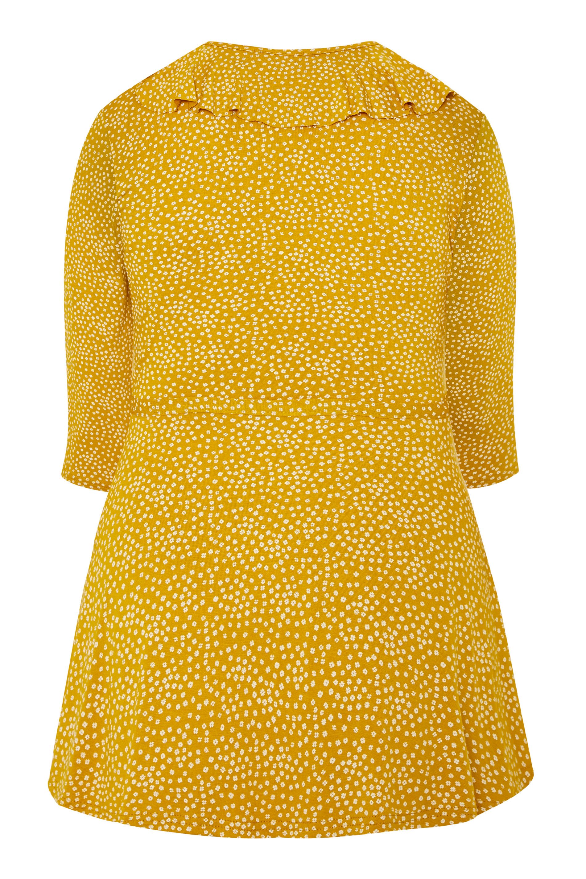 LIMITED COLLECTION Mustard Yellow Ditsy Daisy Print Wrap Top | Yours ...