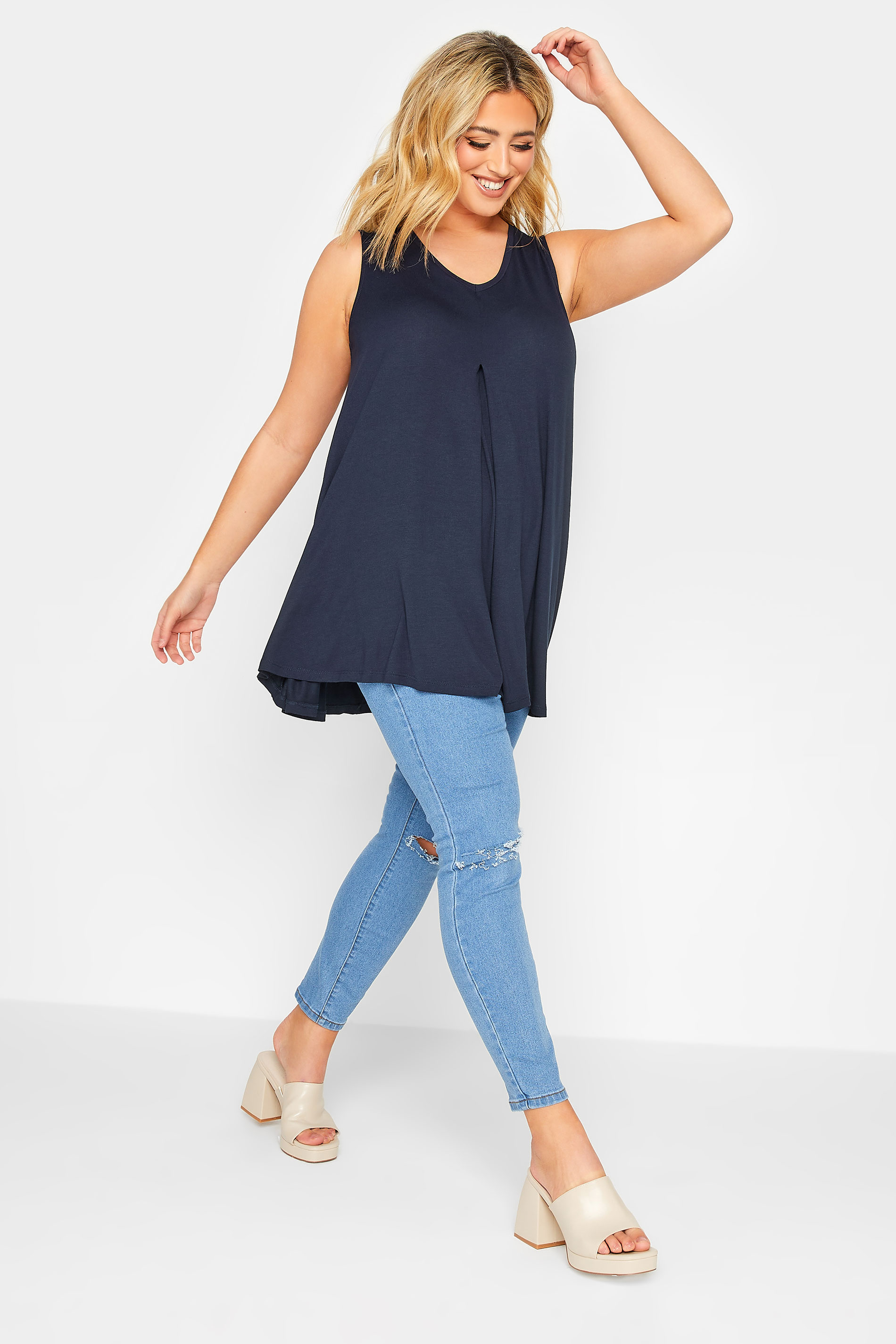 YOURS Curve Plus Size Navy Blue Swing Vest Top | Yours Clothing  2