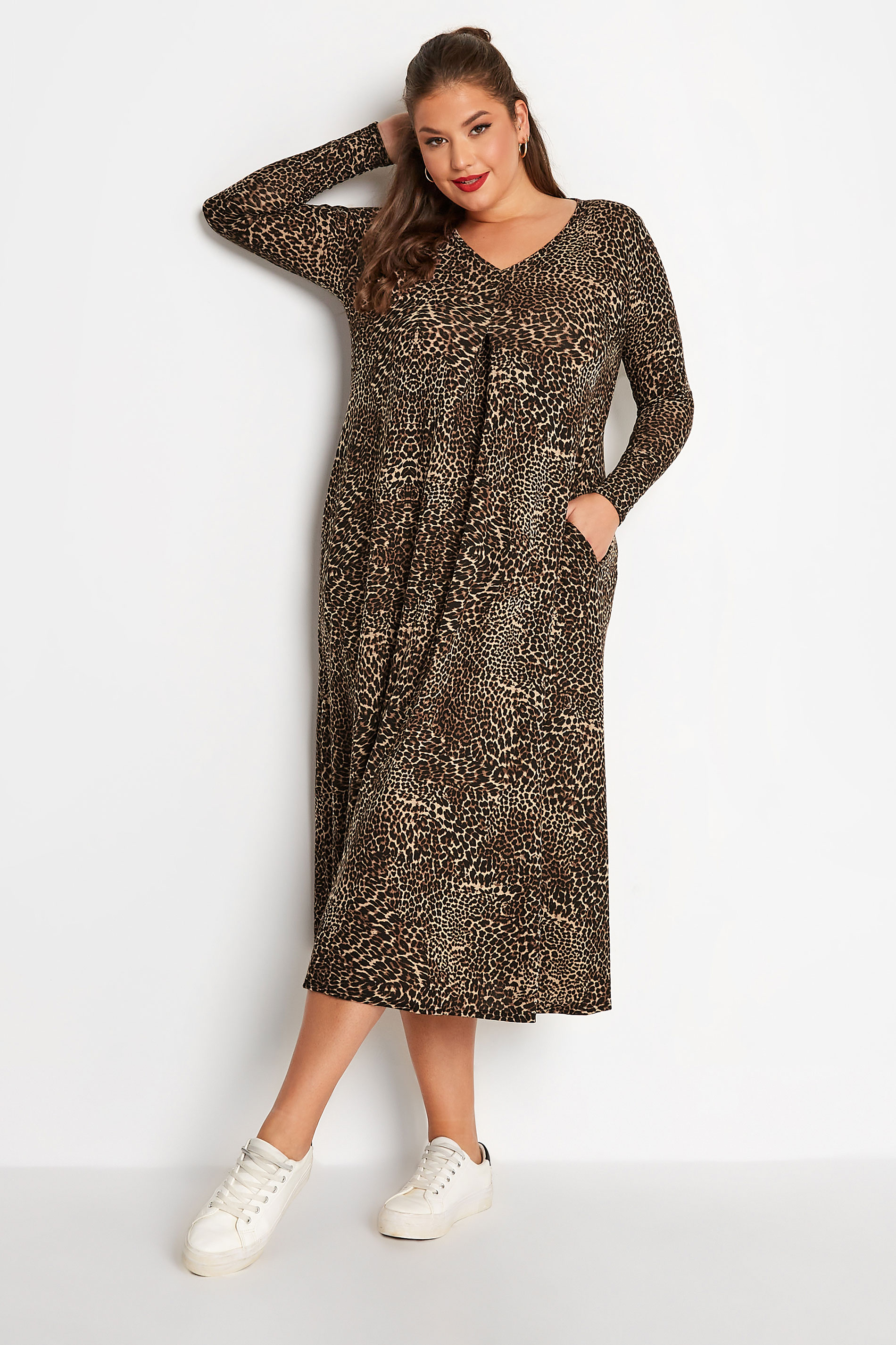 LIMITED COLLECTION Plus Size Brown Animal Print Pleat Front Dress | Yours Clothing 2