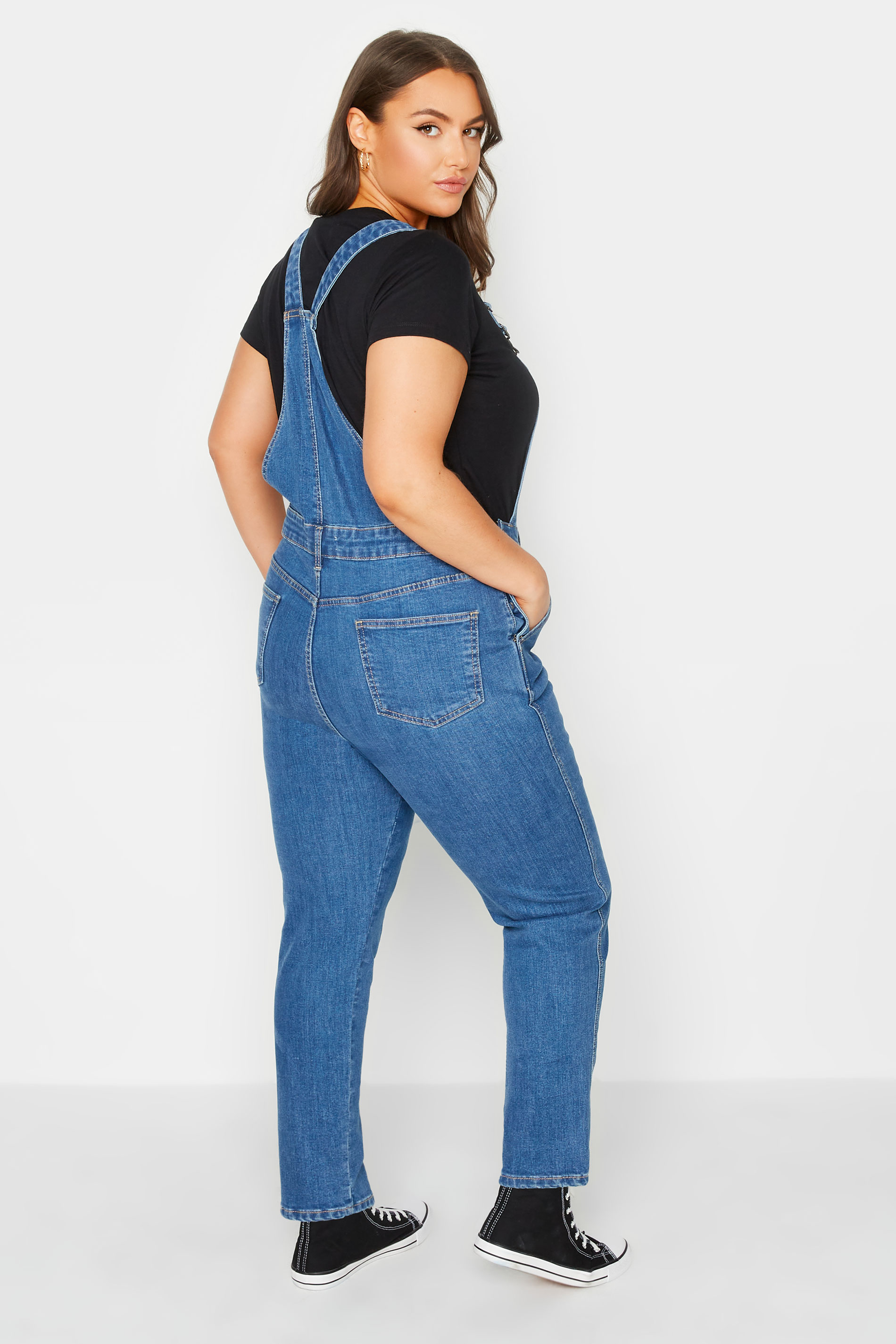 Plus Size Blue Straight Leg Dungarees | Yours Clothing  3