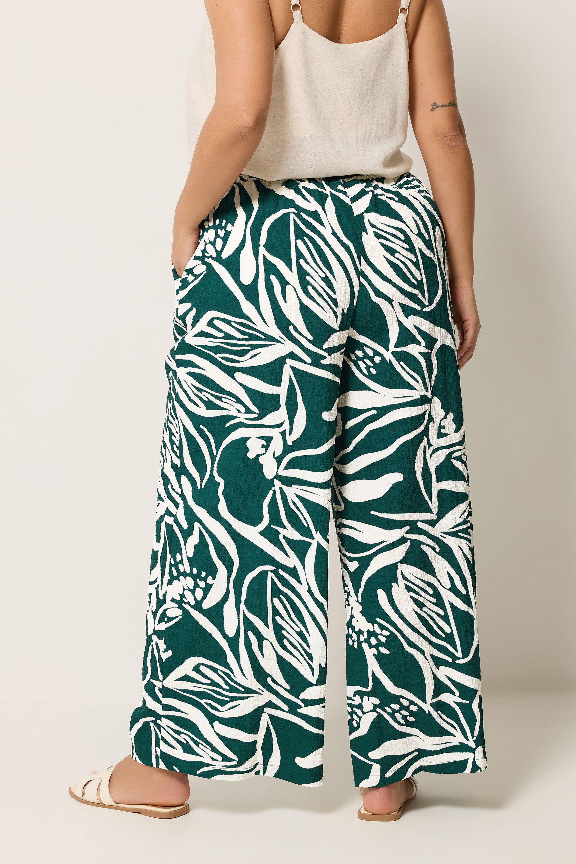 YOURS Plus Size Teal Green Floral Wide Leg Trousers | Yours Clothing 2