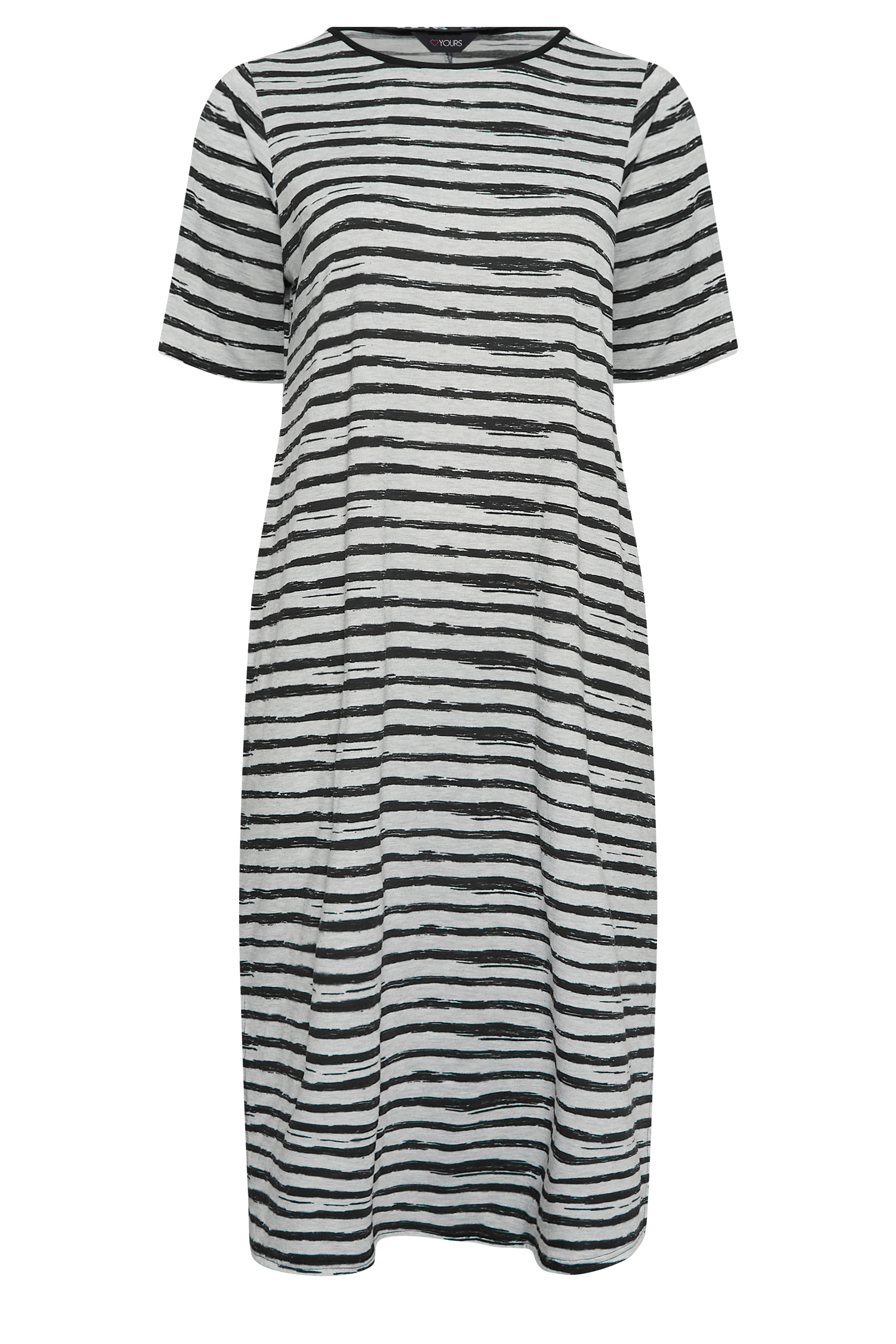 YOURS Plus Size Grey Stripe Print Maxi T-Shirt Dress | Yours Clothing