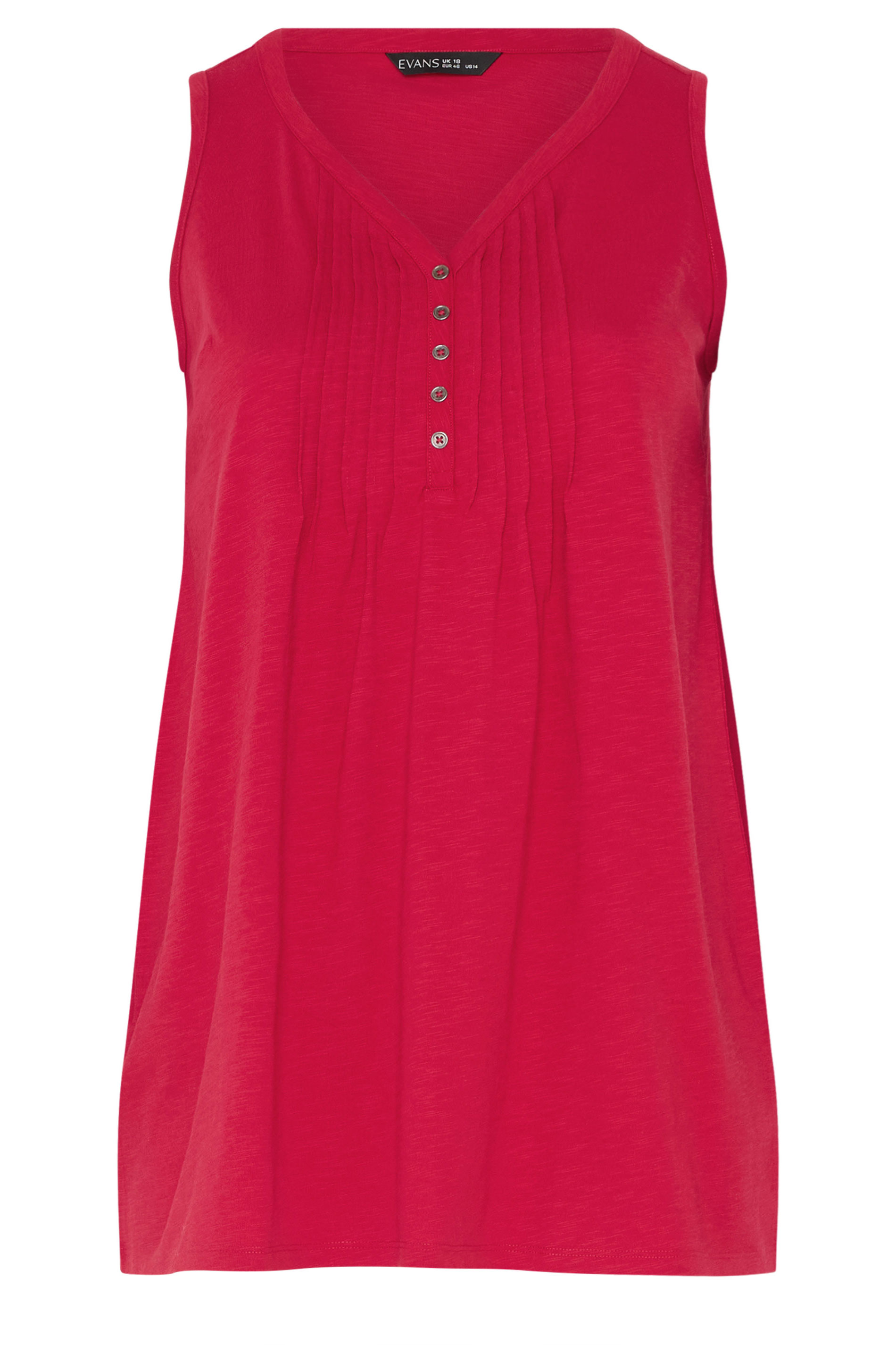 EVANS Plus Size Red Sleeveless Henley Top | Evans 5