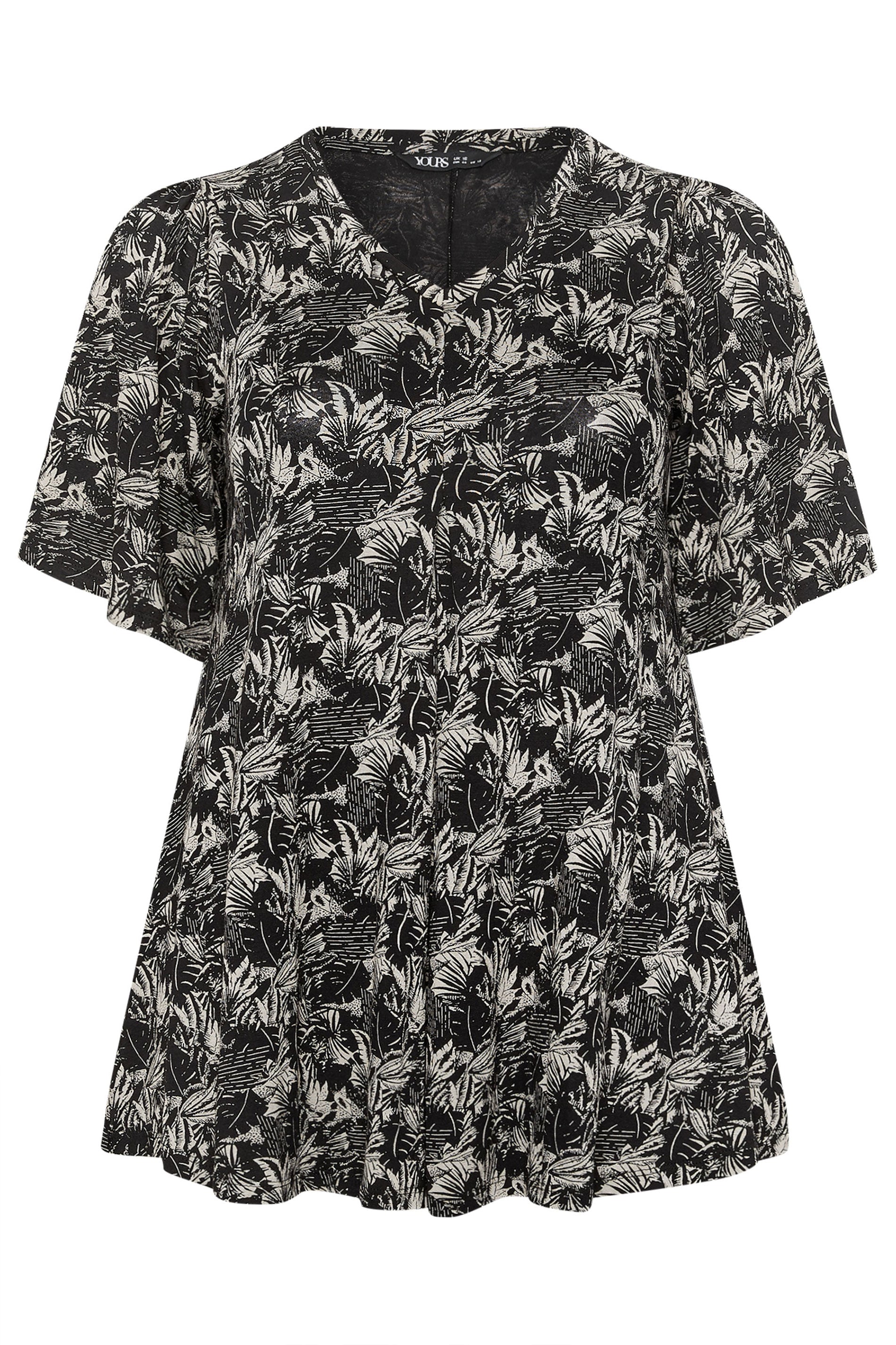 YOURS Plus Size  Black Palm Leaf Pleat Front Top | Yours Clothing 5