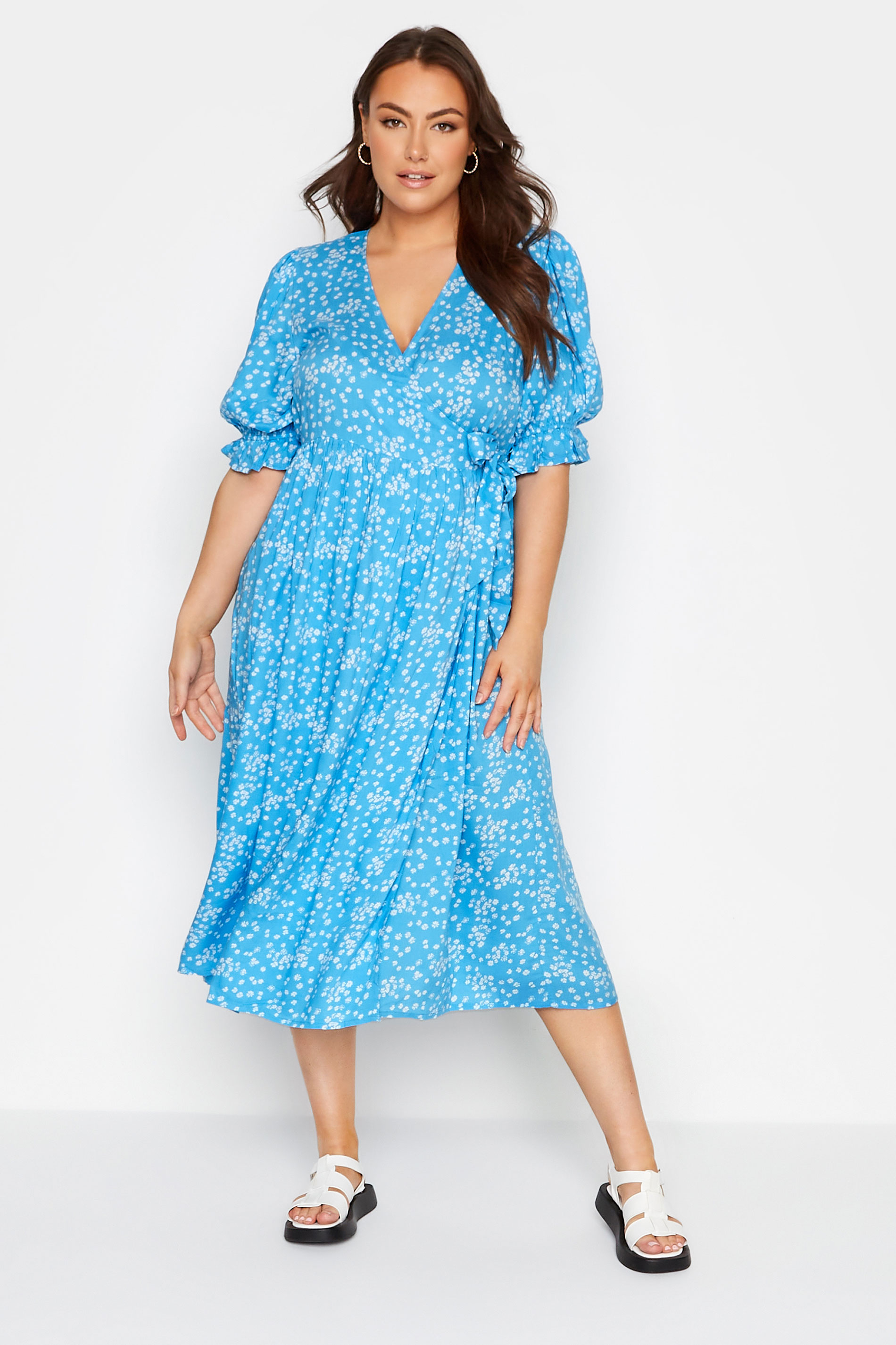 LIMITED COLLECTION Curve Blue Ditsy Wrap Dress 1