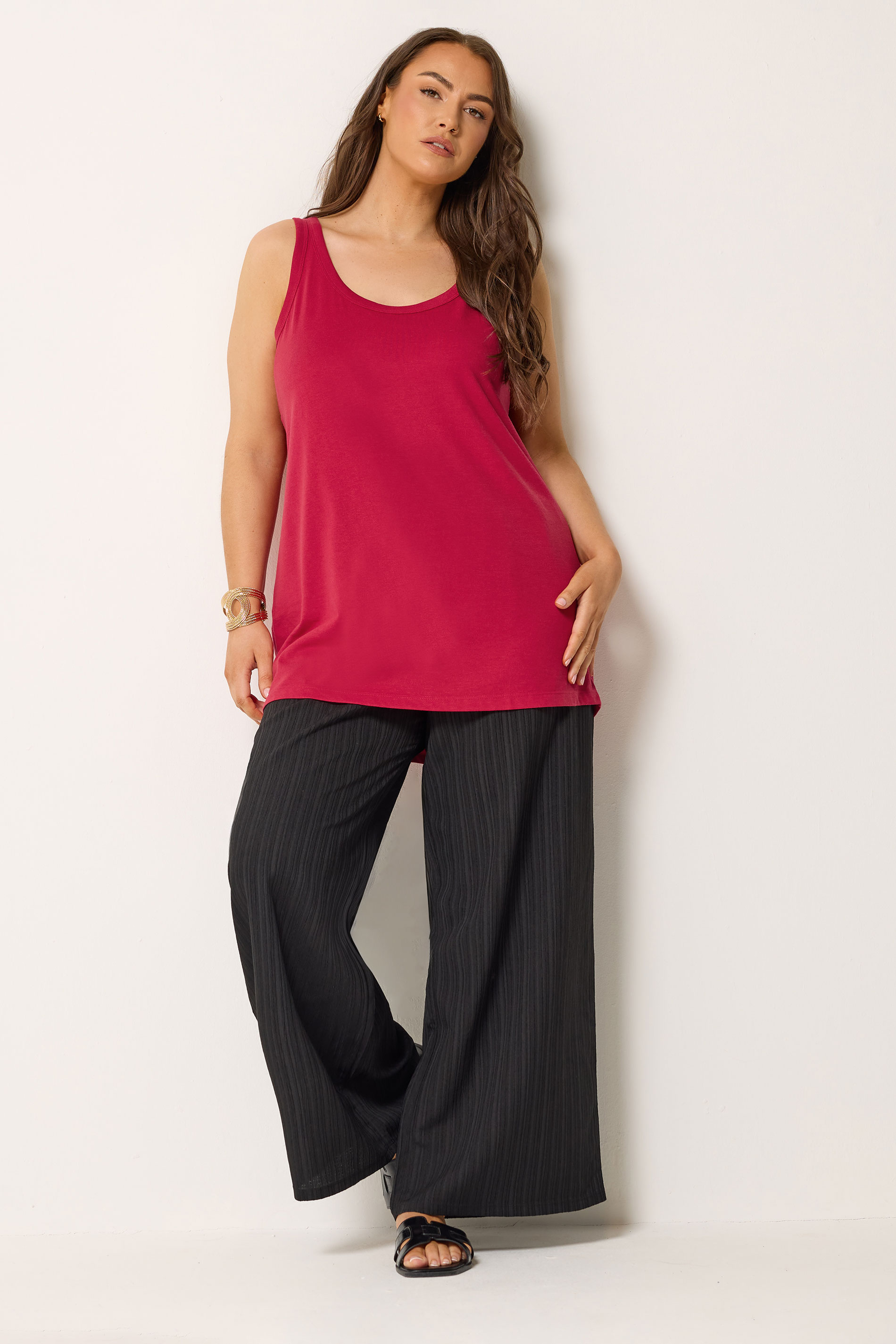 YOURSET Plus Size 2 Pack Red & Olive Green Core Vest Tops | Yours Clothing 5