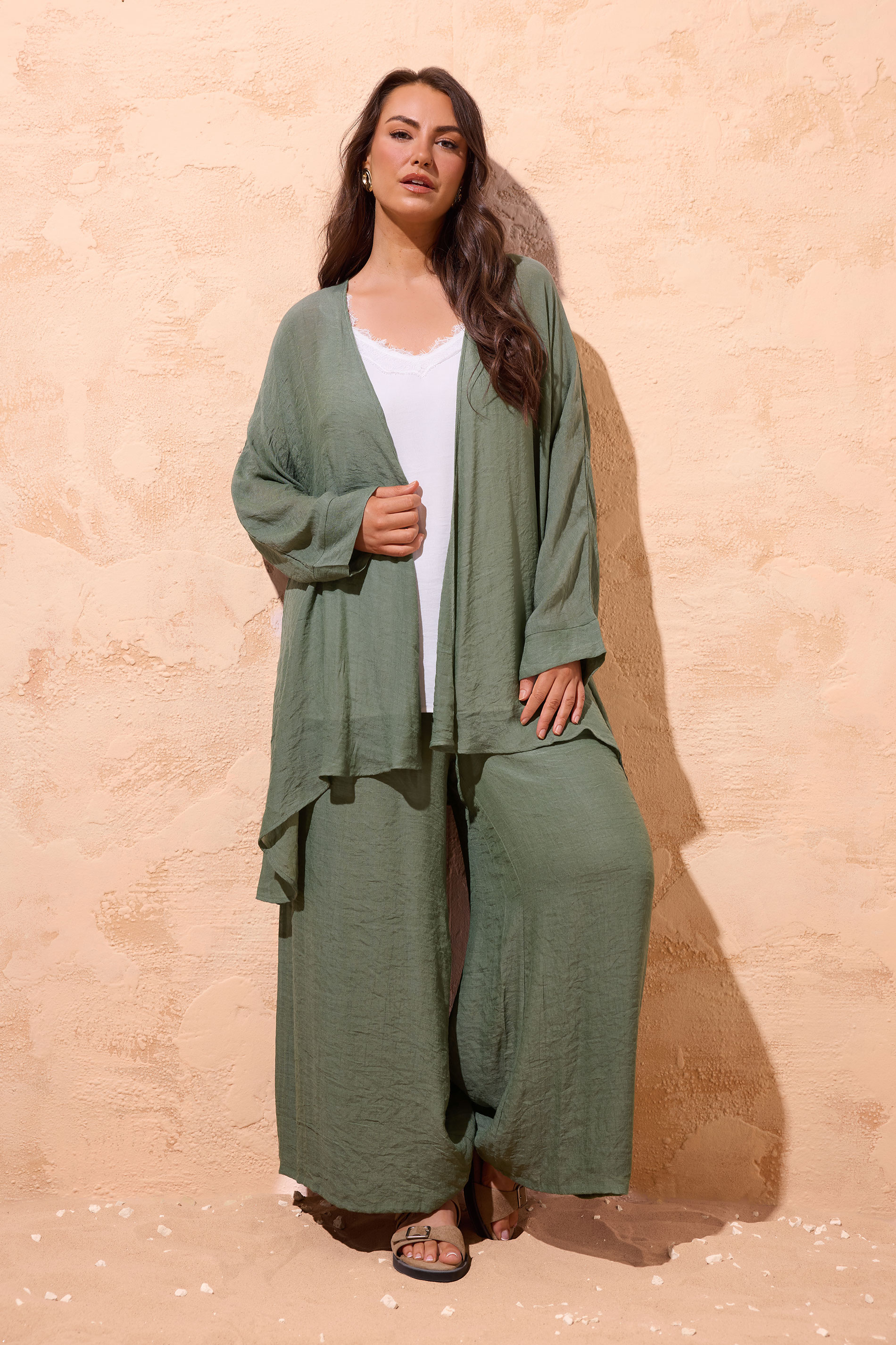 EVANS Plus Size Khaki Green Longline Cover-Up Cardigan | Evans 3