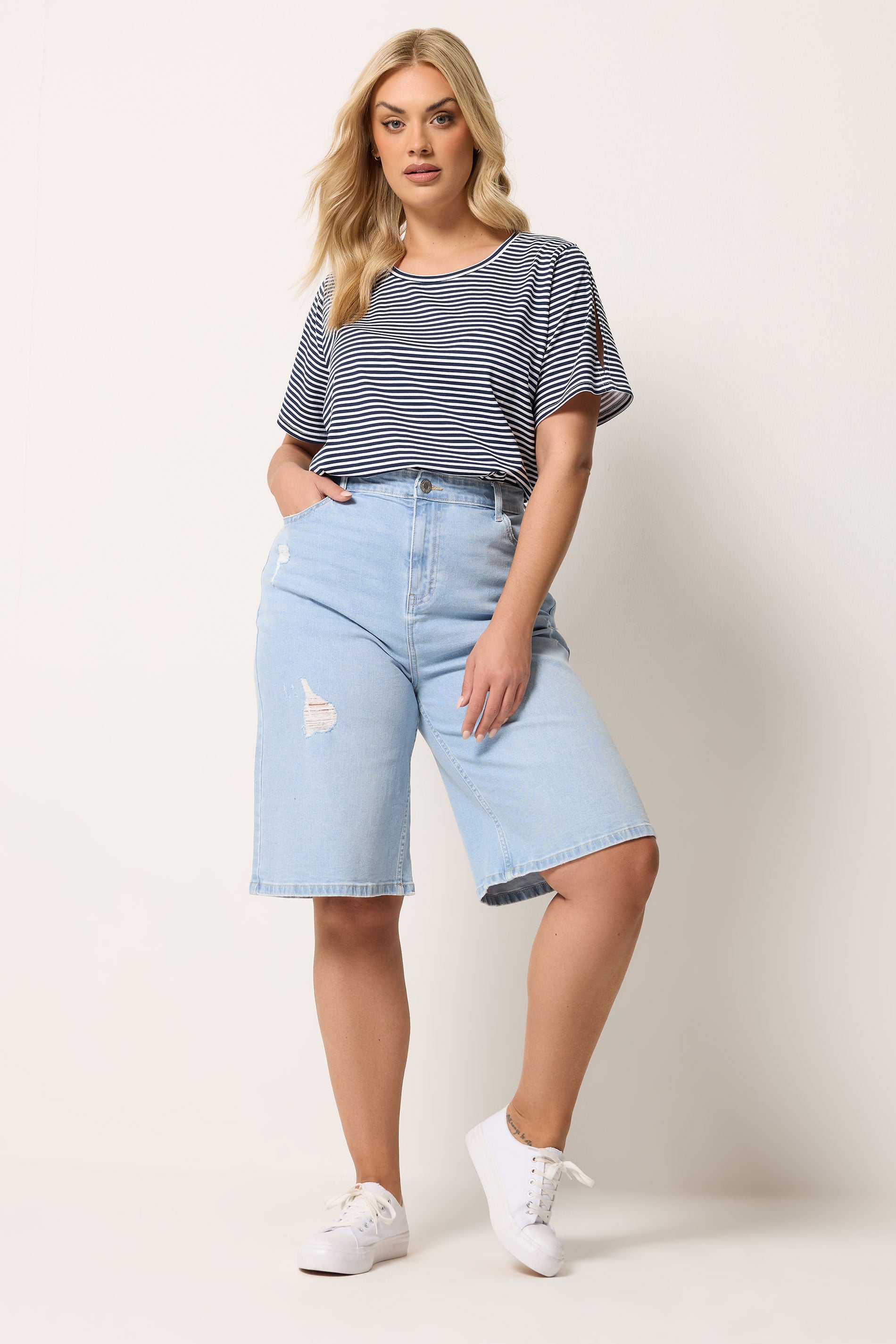 YOURS Plus Size Navy Blue Stripe Swing Top | Yours Clothing 2
