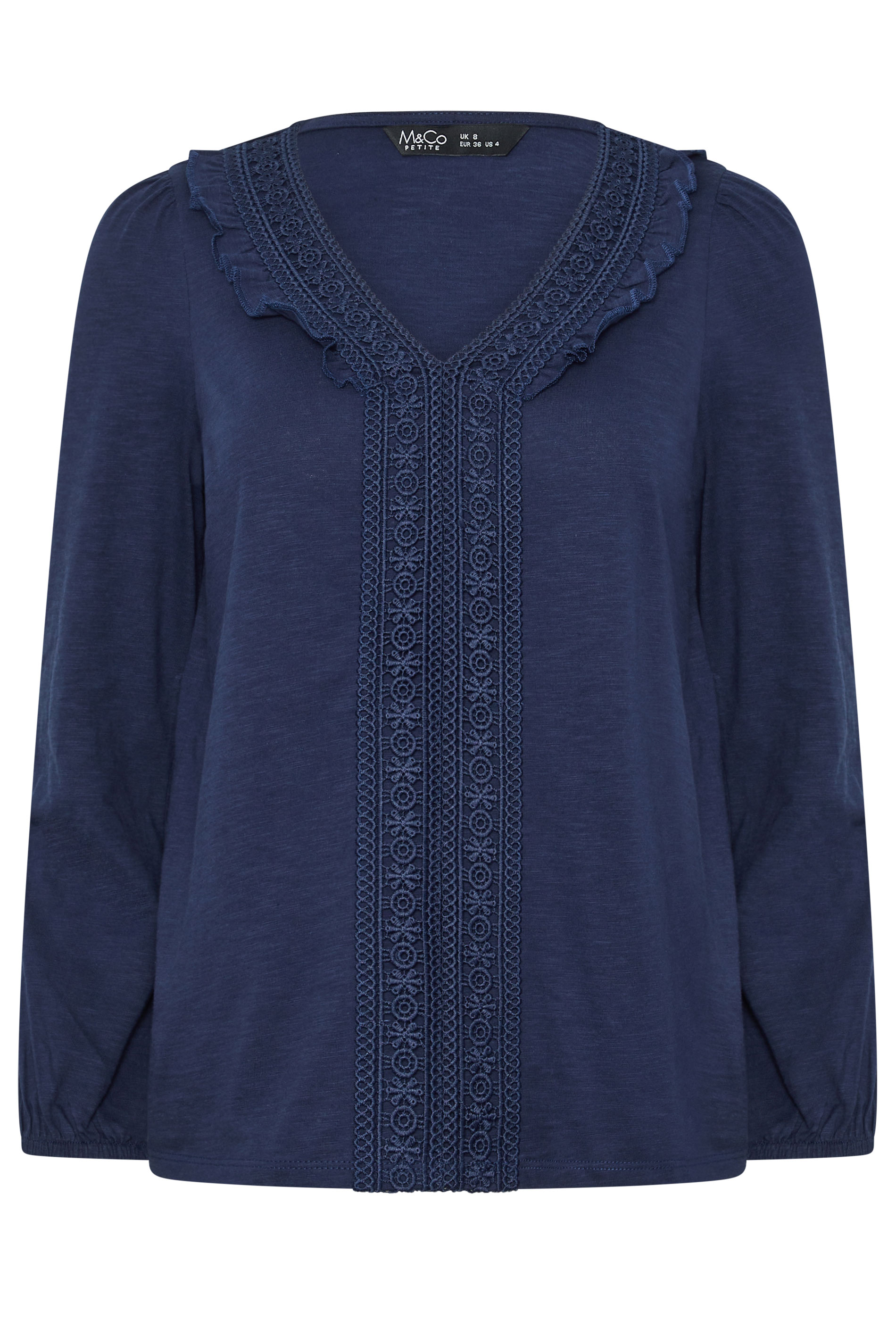 M&Co Petite Navy Blue Frill Cotton Blouse | M&Co 5