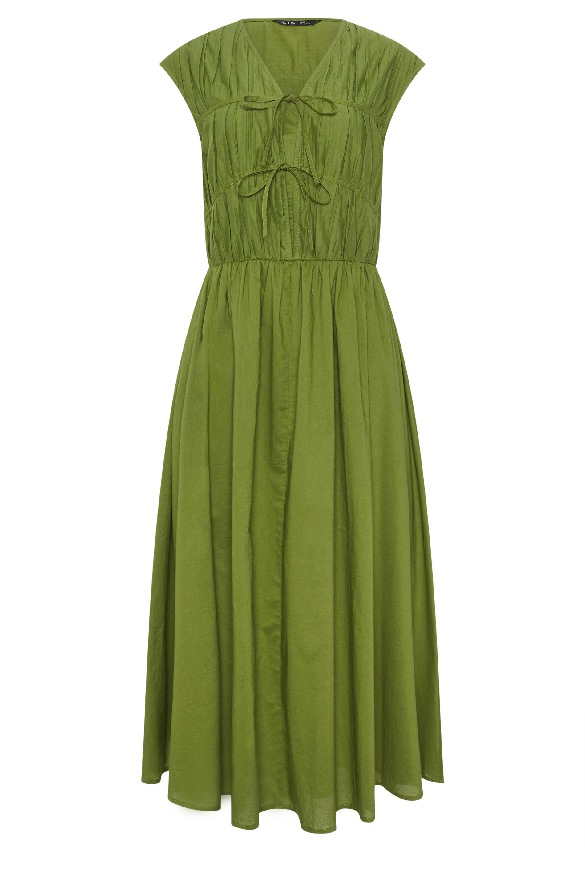 LTS Tall Women's Olive Green Tie Front Cotton Midi Dress | Long Tall Sally 6