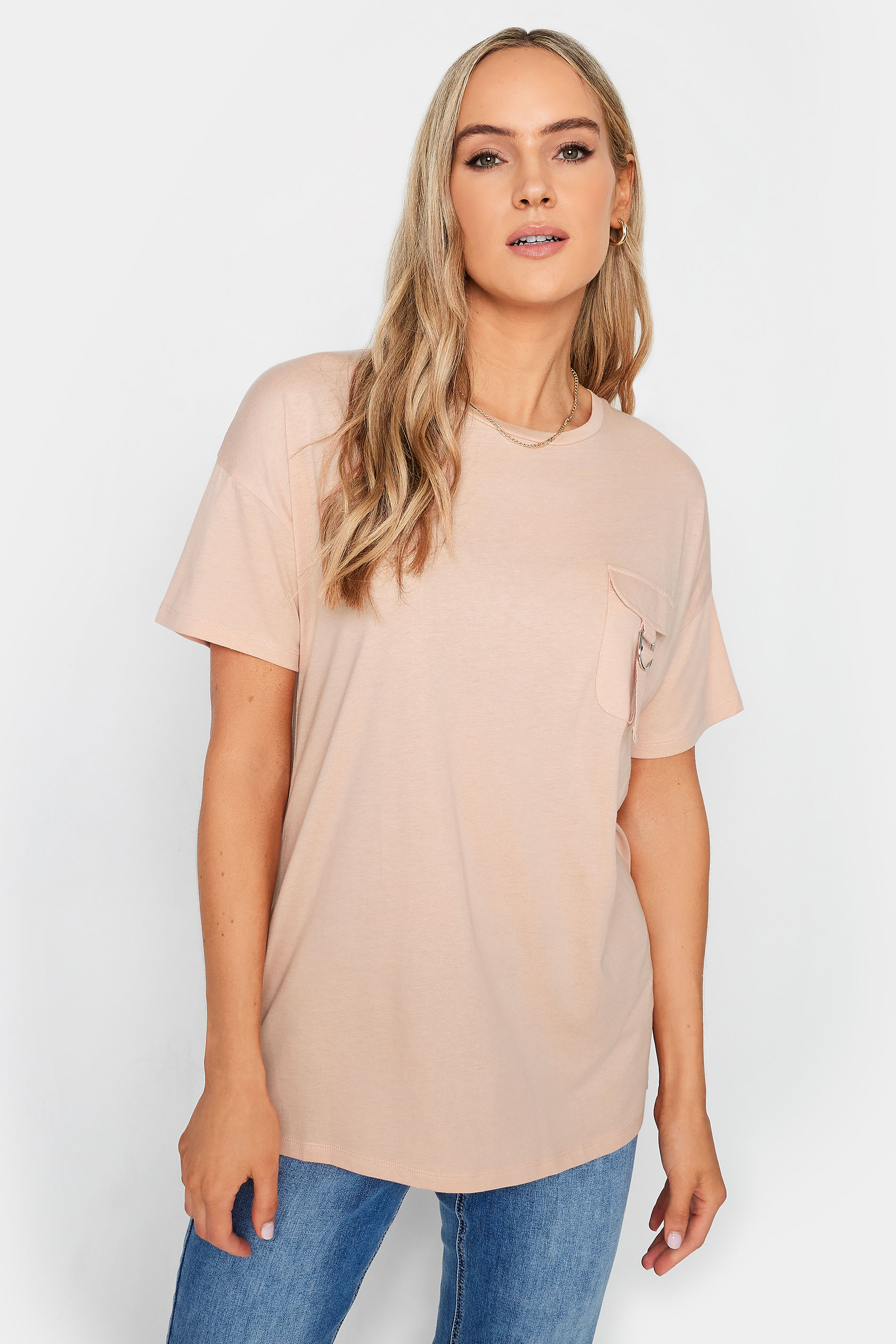 LTS Tall Blush Pink Utility Pocket Cotton T-Shirt | Long Tall Sally 1