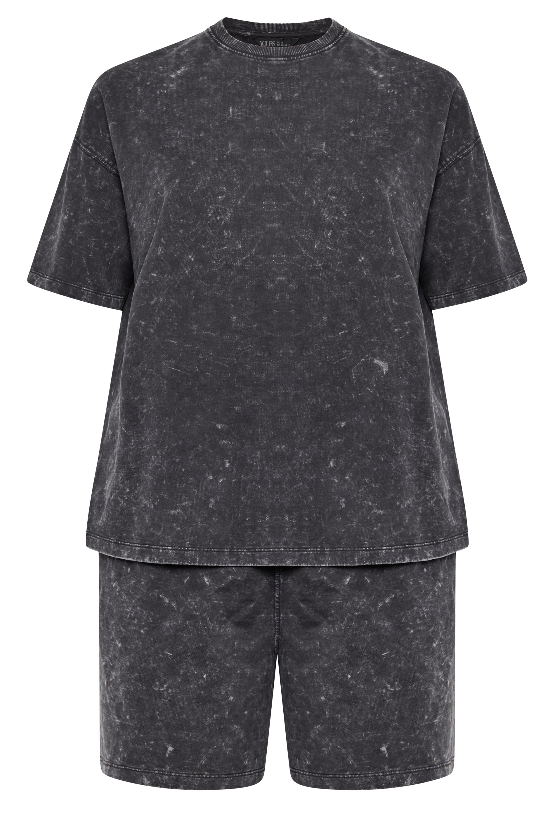 YOURS Plus Size Grey Acid Wash Sweat T-Shirt And Short Set | Yours Clothing 5