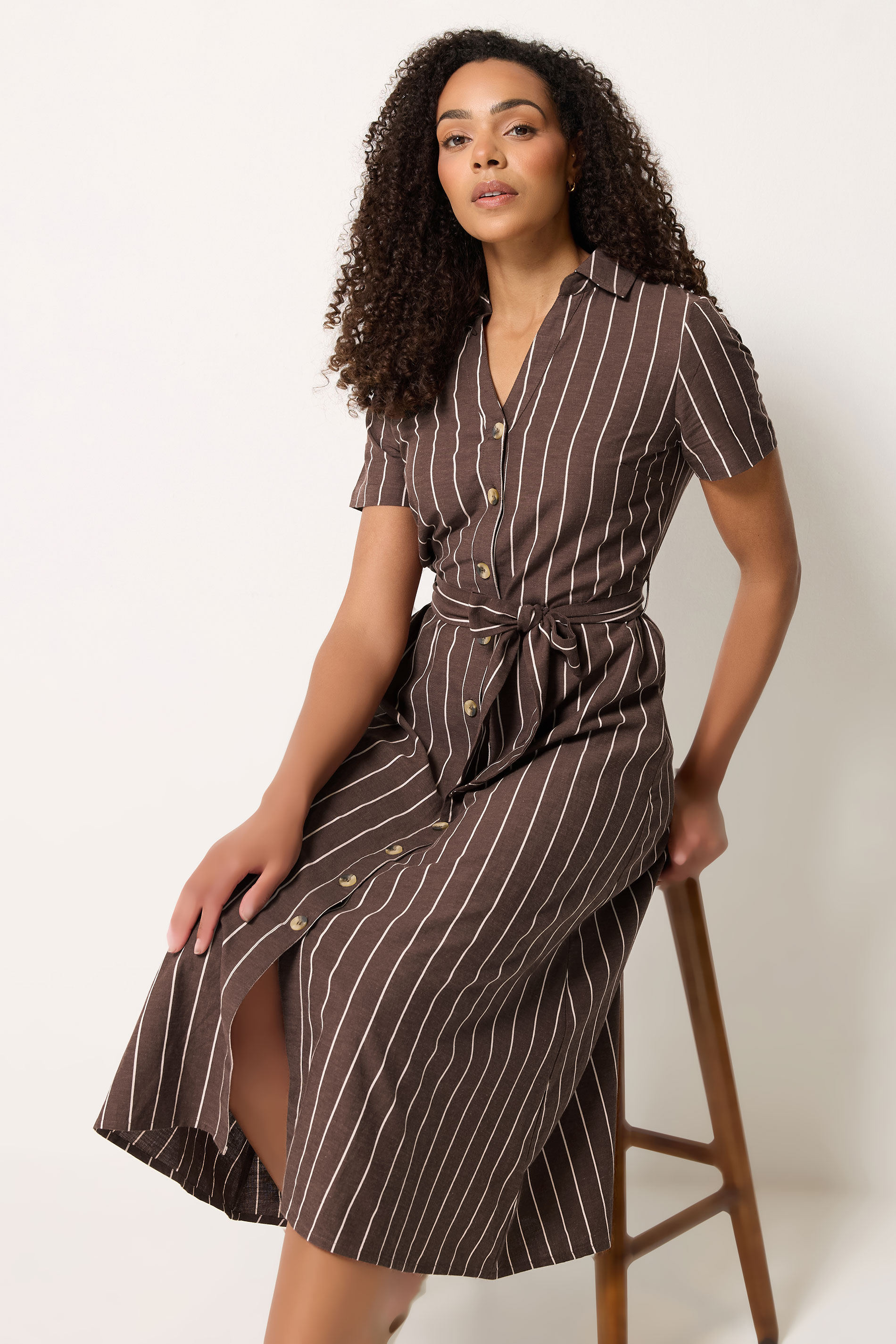 M&Co Chocolate Brown Striped Shirt Dress | M&Co 2