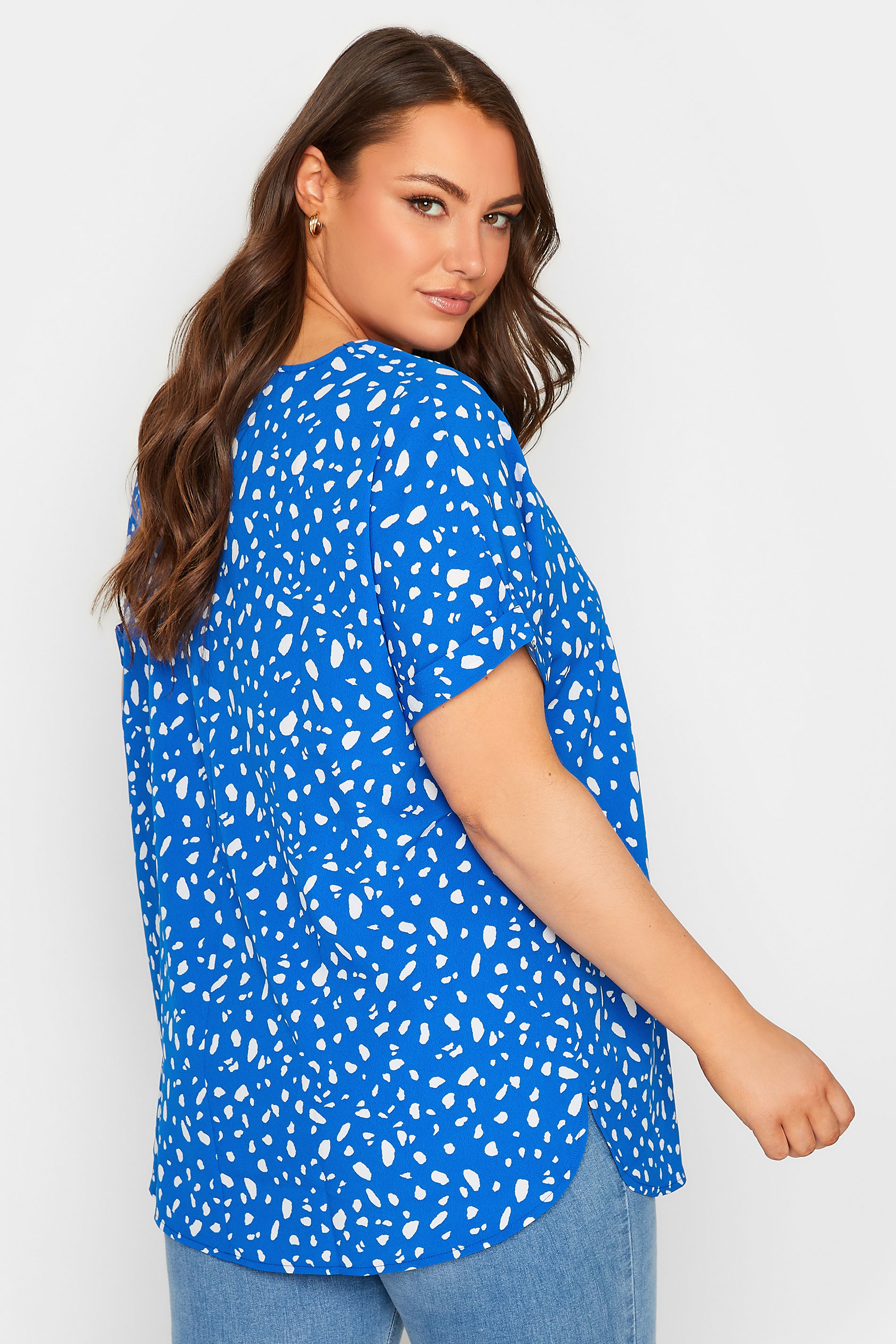 YOURS Curve Plus Size Blue Spot Print Top | Yours Clothing  3