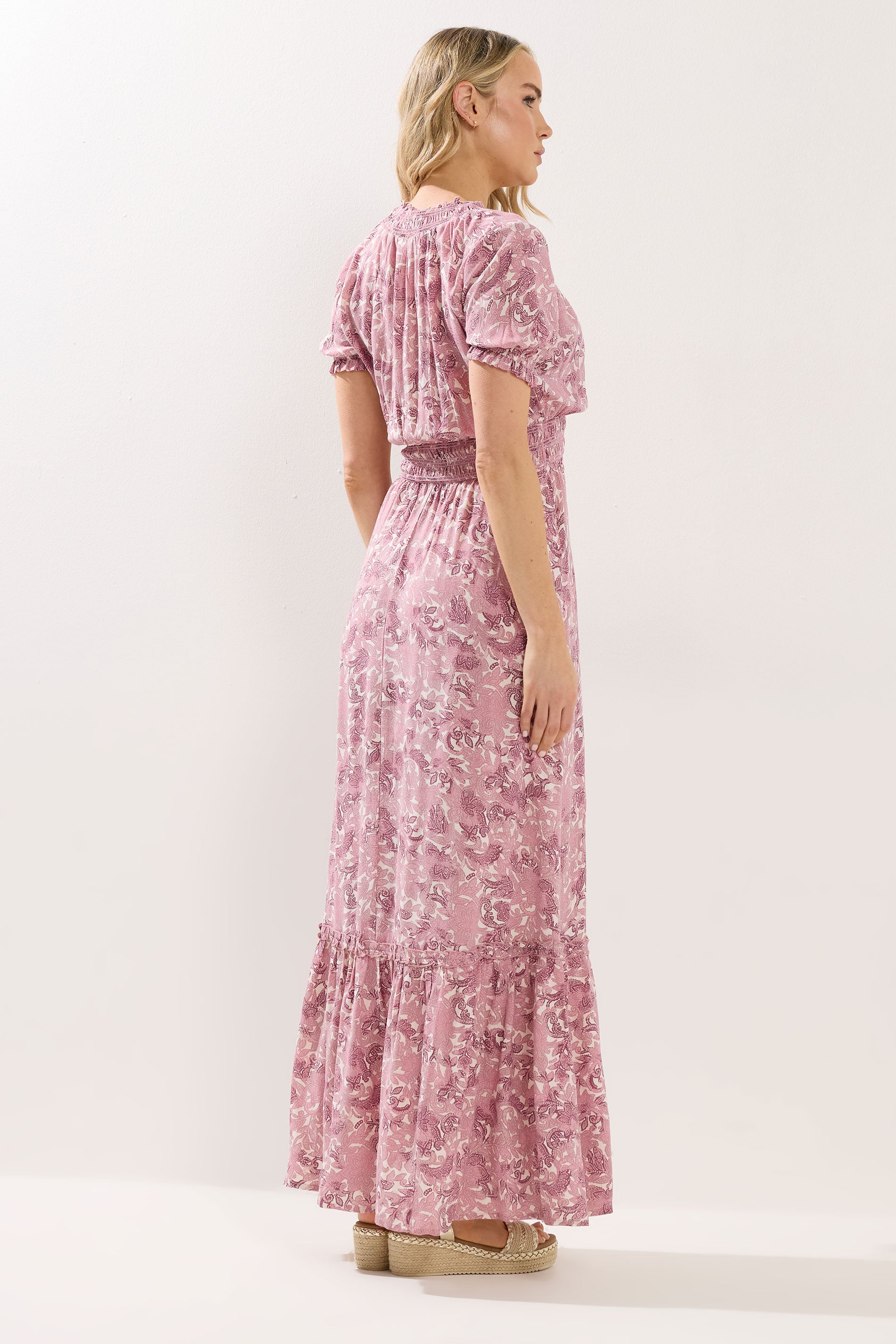 LTS Tall Women's Pink Floral Shirred Maxi Dress | Long Tall Sally 4