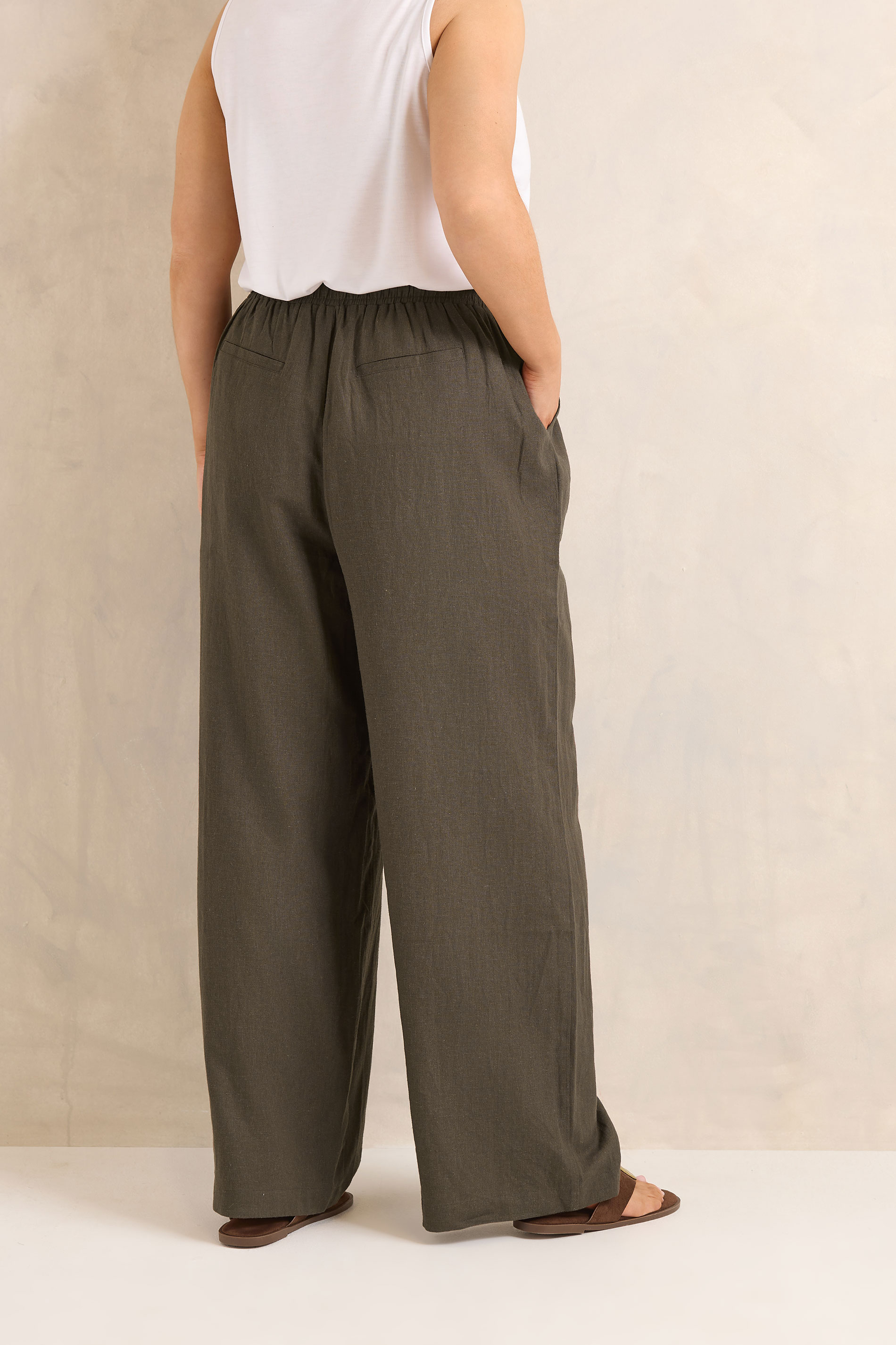 EVANS Plus Size Chocolate Brown Linen Wide Leg Trouser | Evans 2