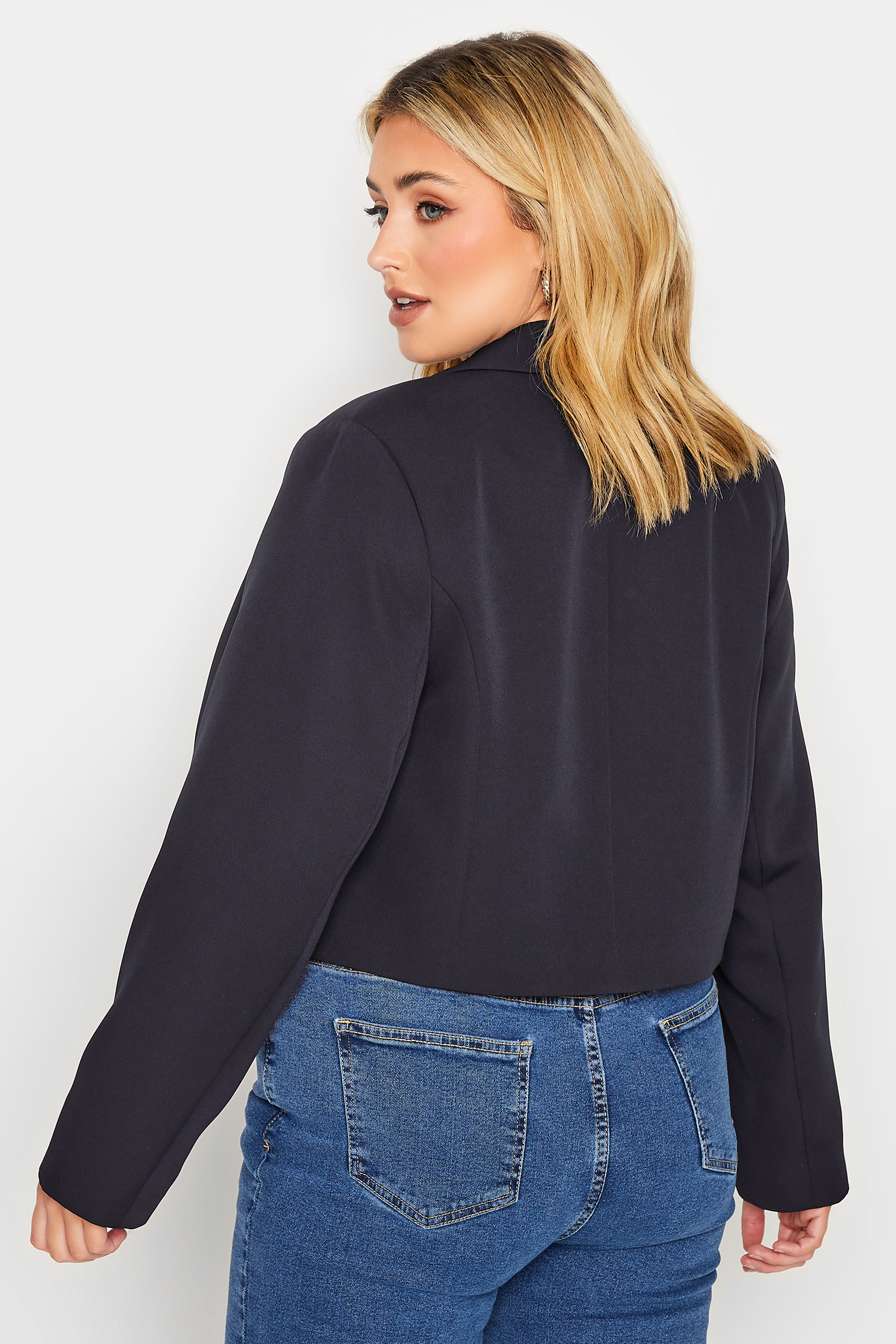 YOURS Plus Size Curve Navy Blue Cropped Blazer | Yours Clothing  3
