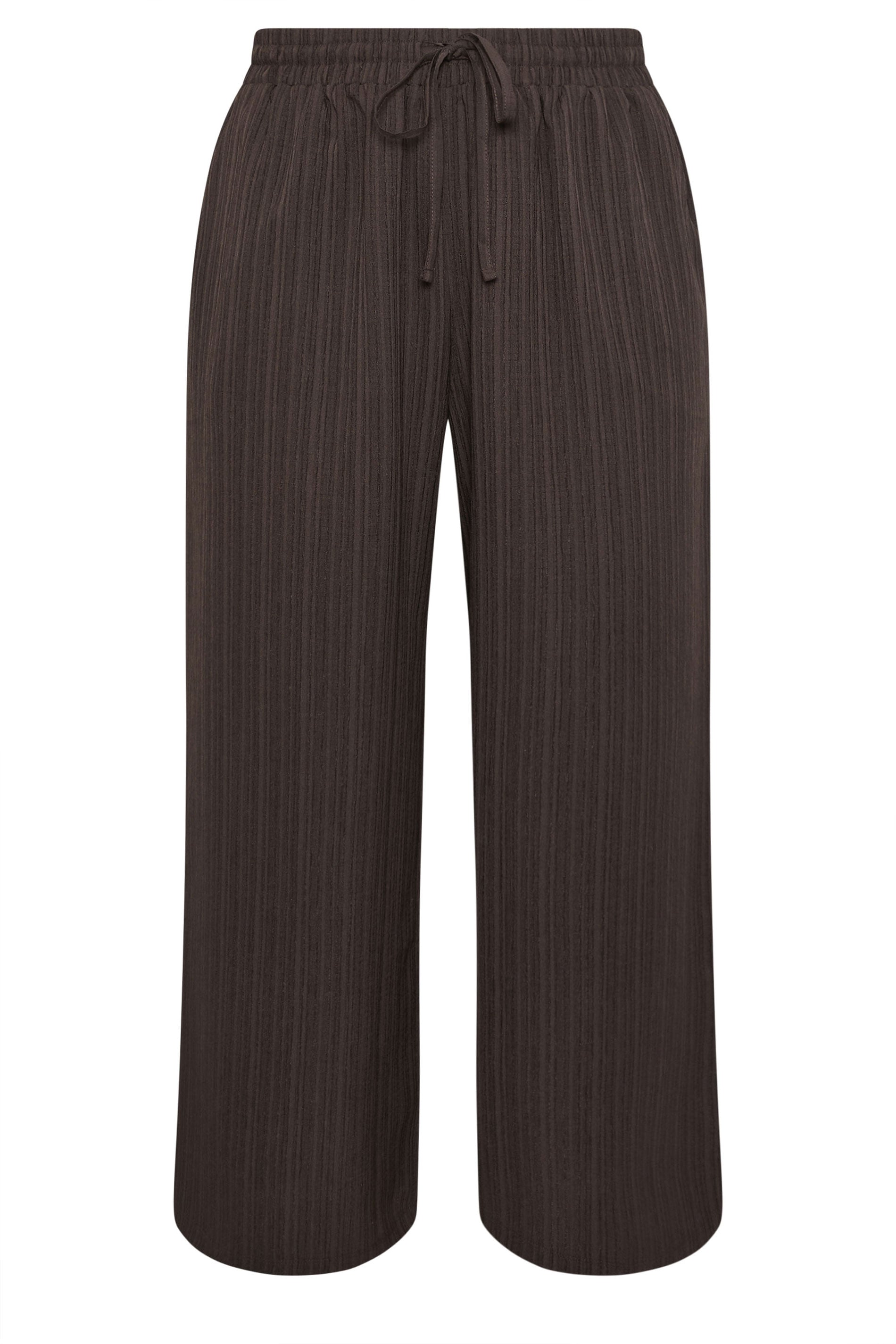 YOURS Plus Size Brown Wide Leg Textured Trousers | Yours Clothing 5