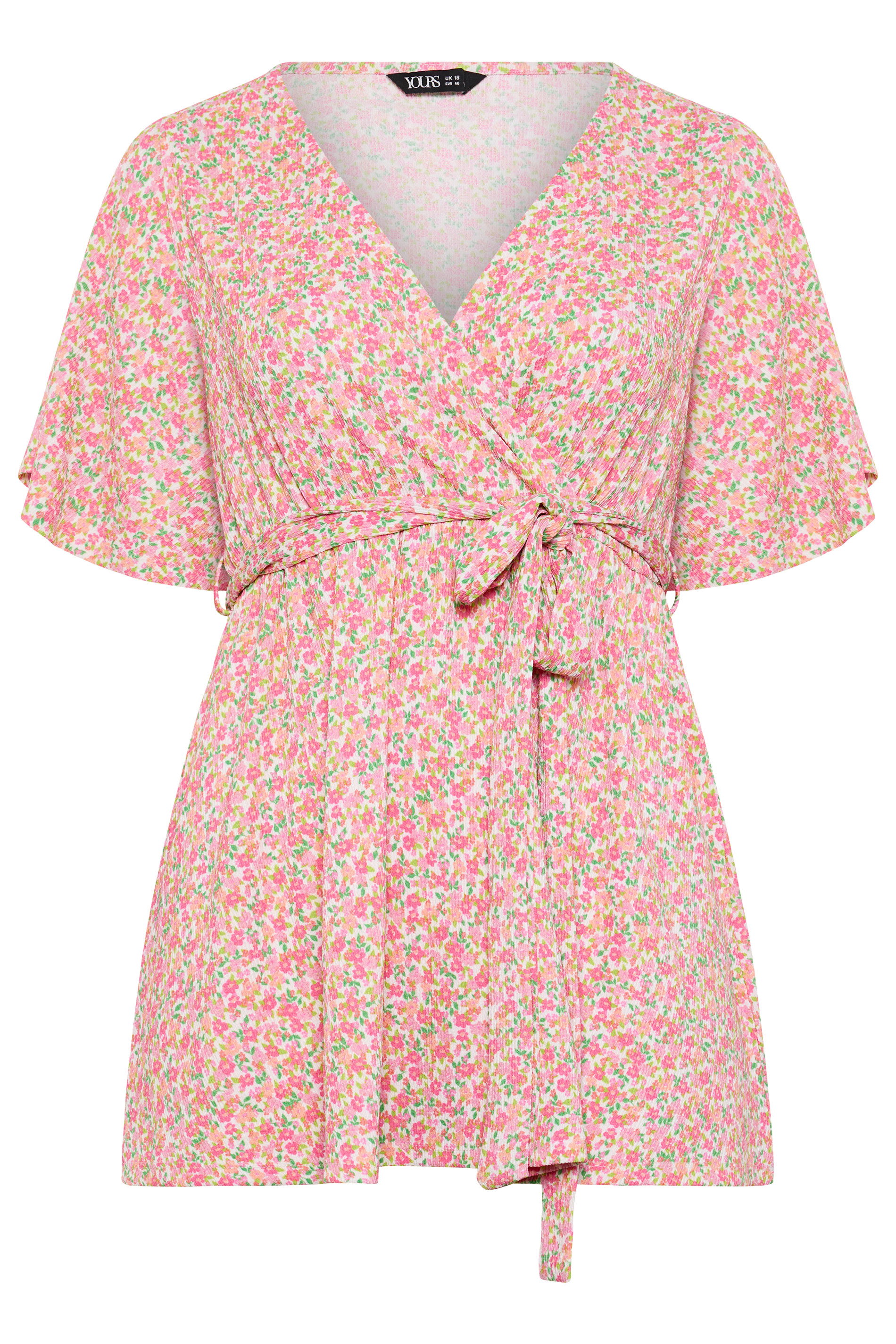 YOURS Plus Size Pink Floral Textured Wrap Top | Yours Clothing 5