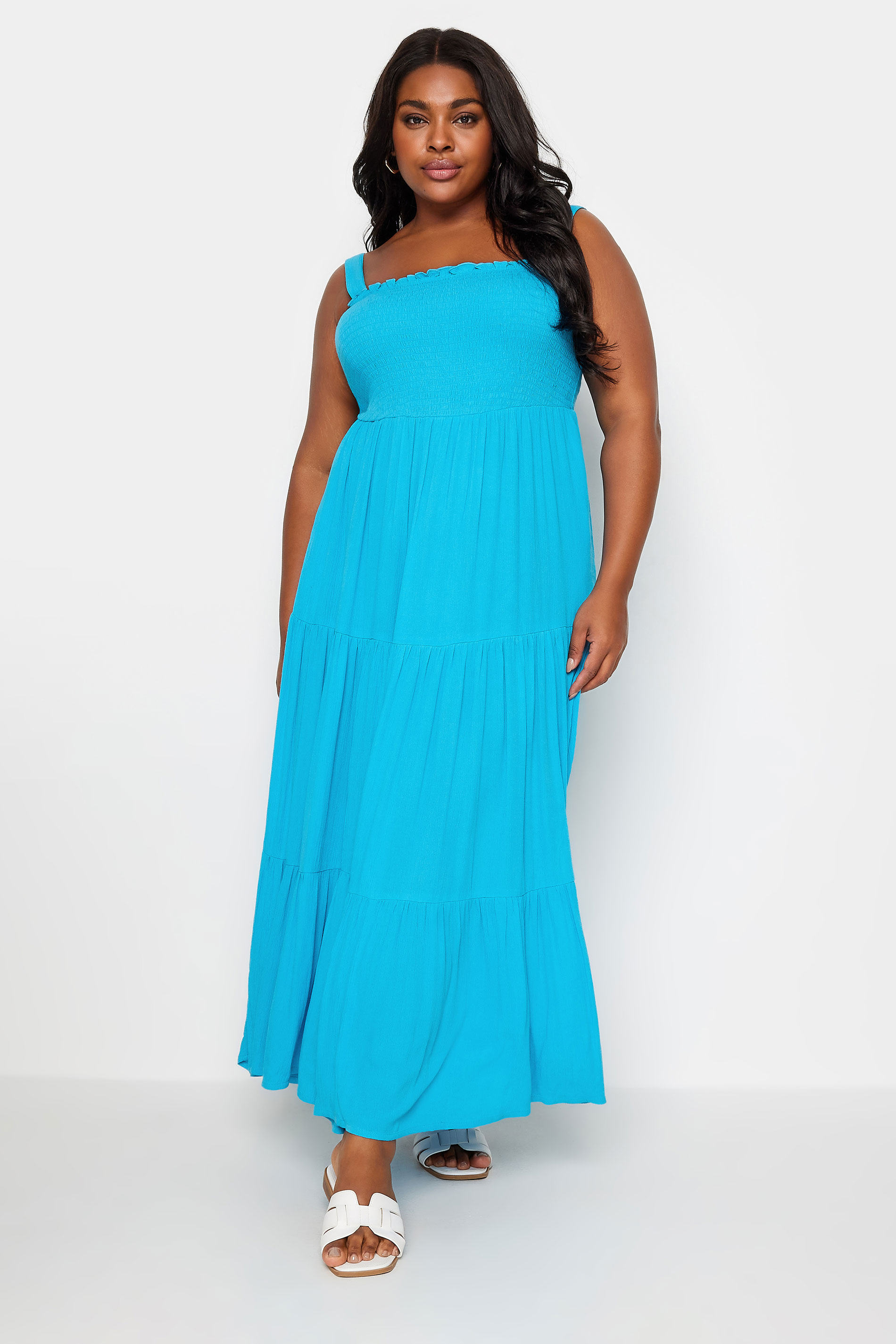 YOURS Plus Size Aqua Blue Tiered Maxi Dress | Yours Clothing 3