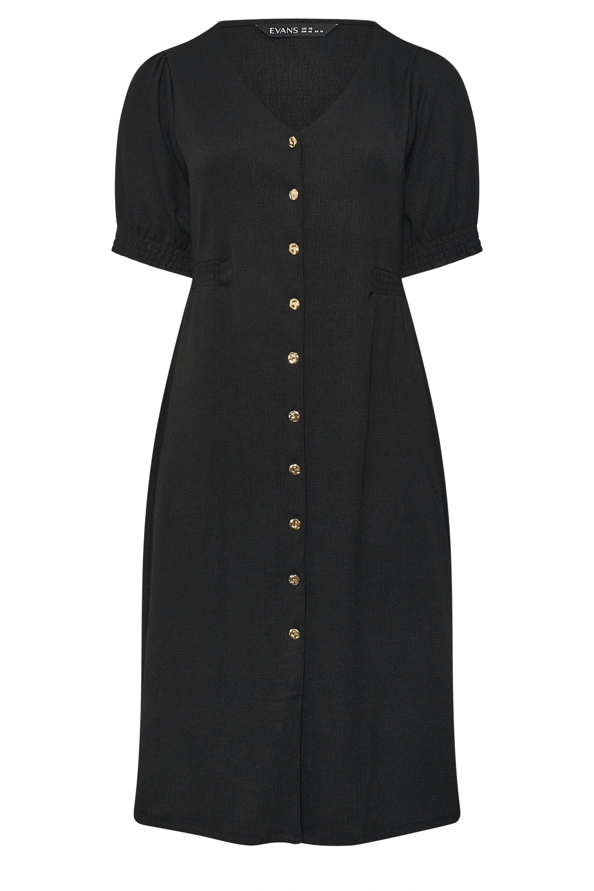 EVANS Curve Black Button Through Midi Dress | Evans 5