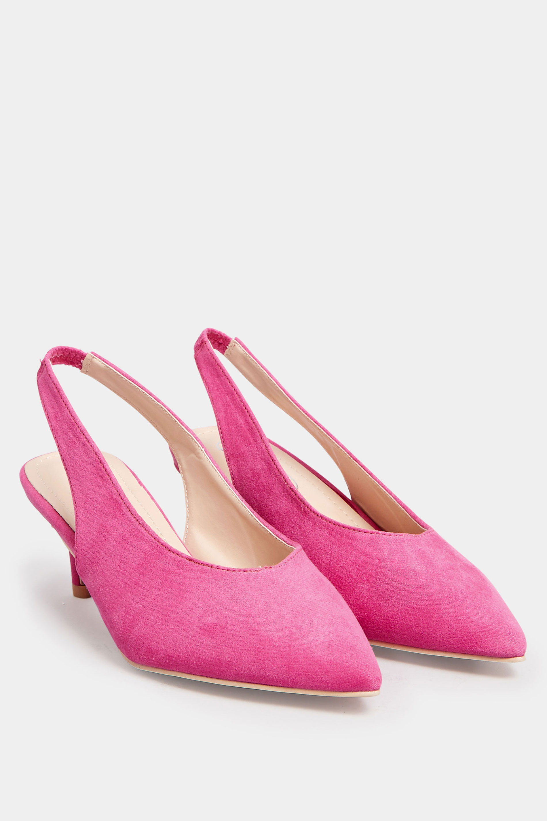 PixieGirl Pink Slingback Kitten Heel Court Shoes In Standard Fit | PixieGirl 1