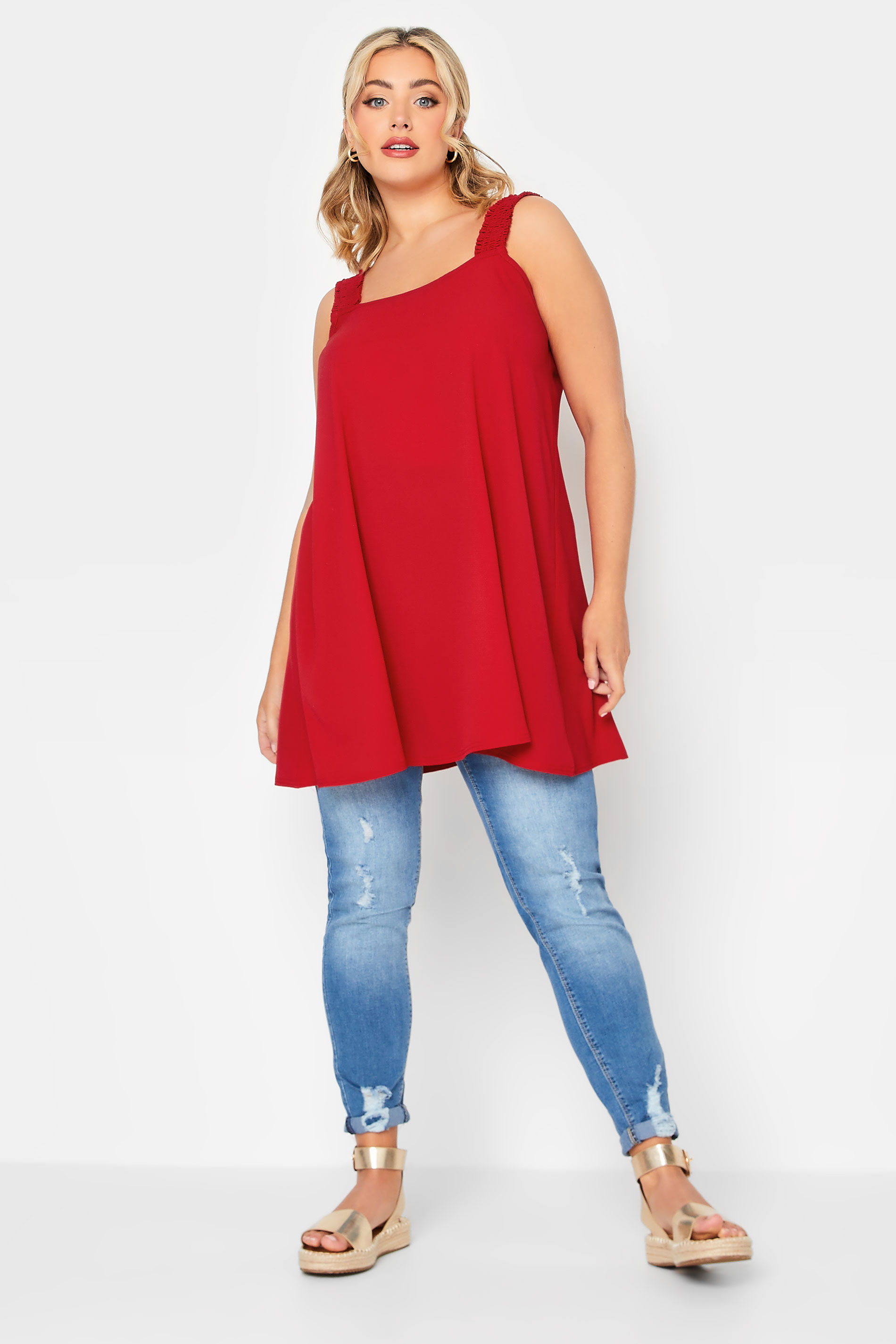 LIMITED COLLECTION Curve Plus Size Red Shirred Strap Cami Vest Top | Yours Clothing  2