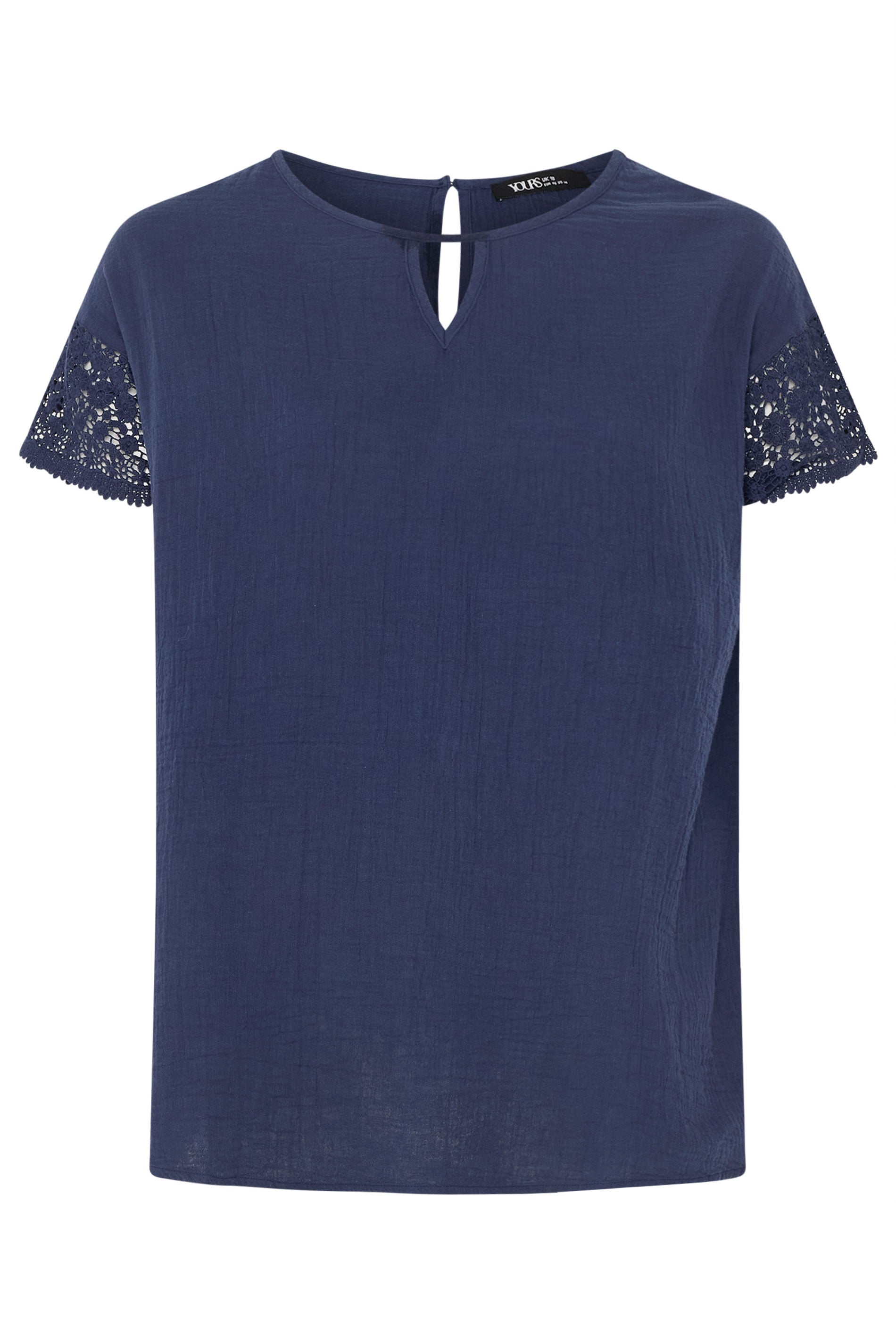 YOURS Plus Size Navy Blue Crochet Cheesecloth Top | Yours Clothing 5