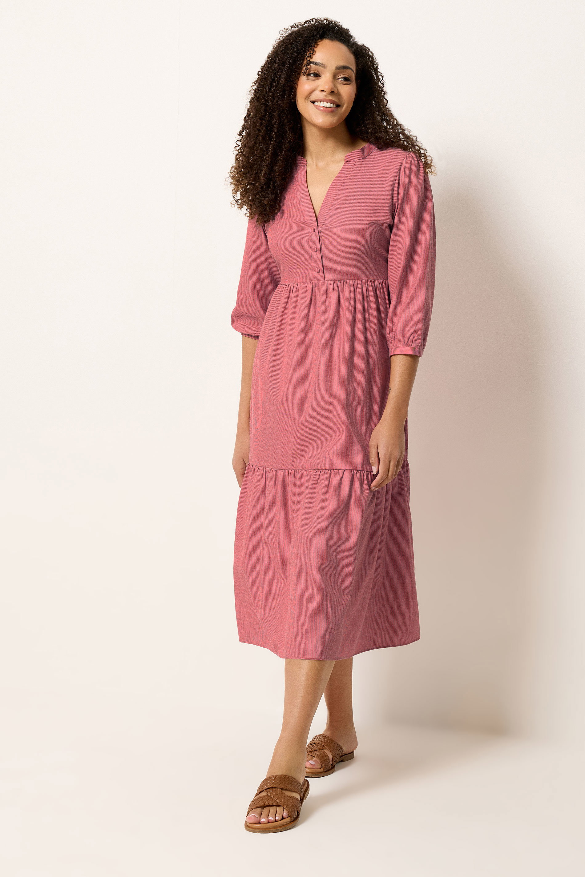 M&Co Orange Fine Stripe Tiered Maxi Dress | M&Co 1
