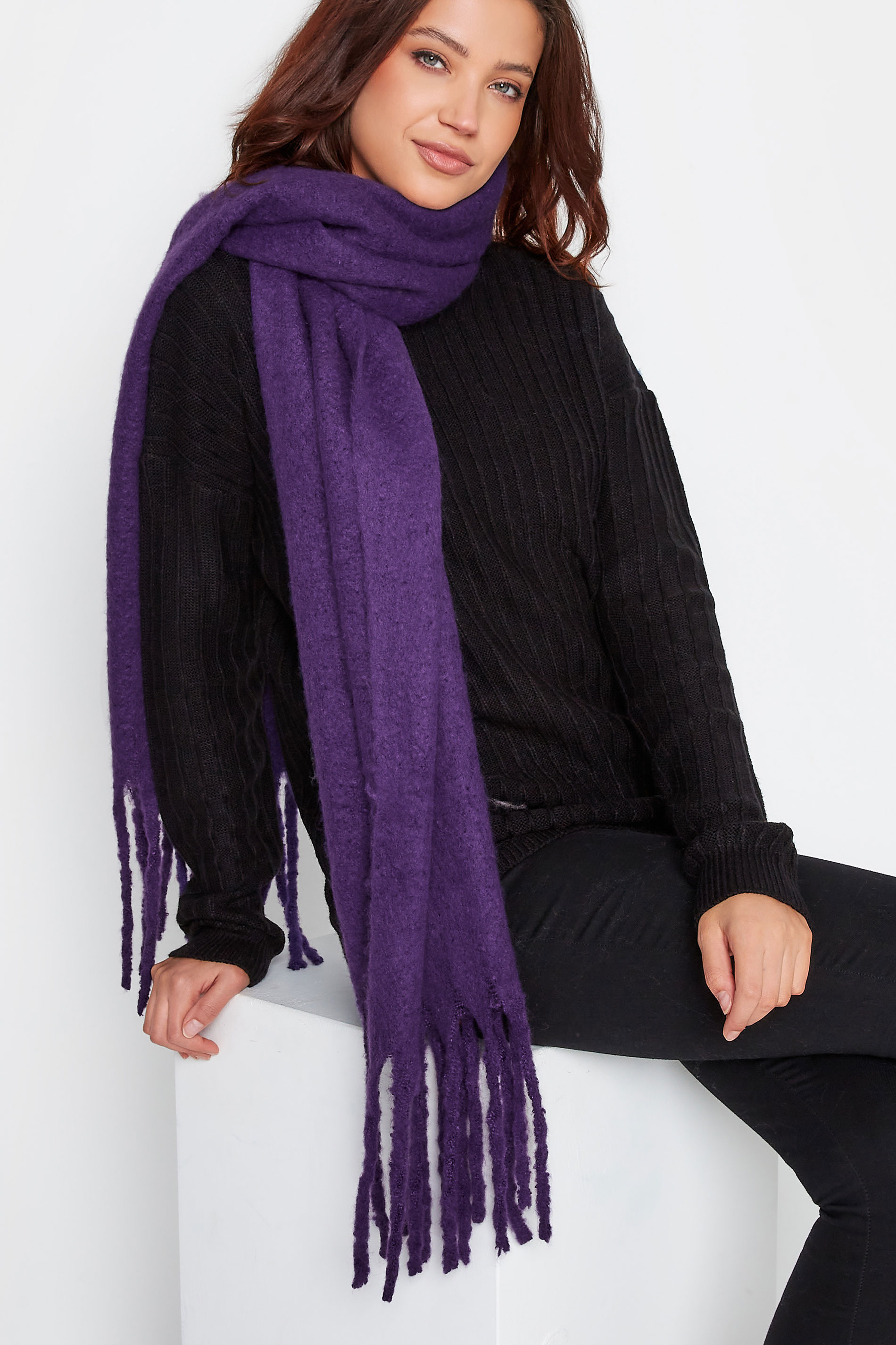 Purple Super Soft Chunky Tassel Scarf | Yours Clothing 1