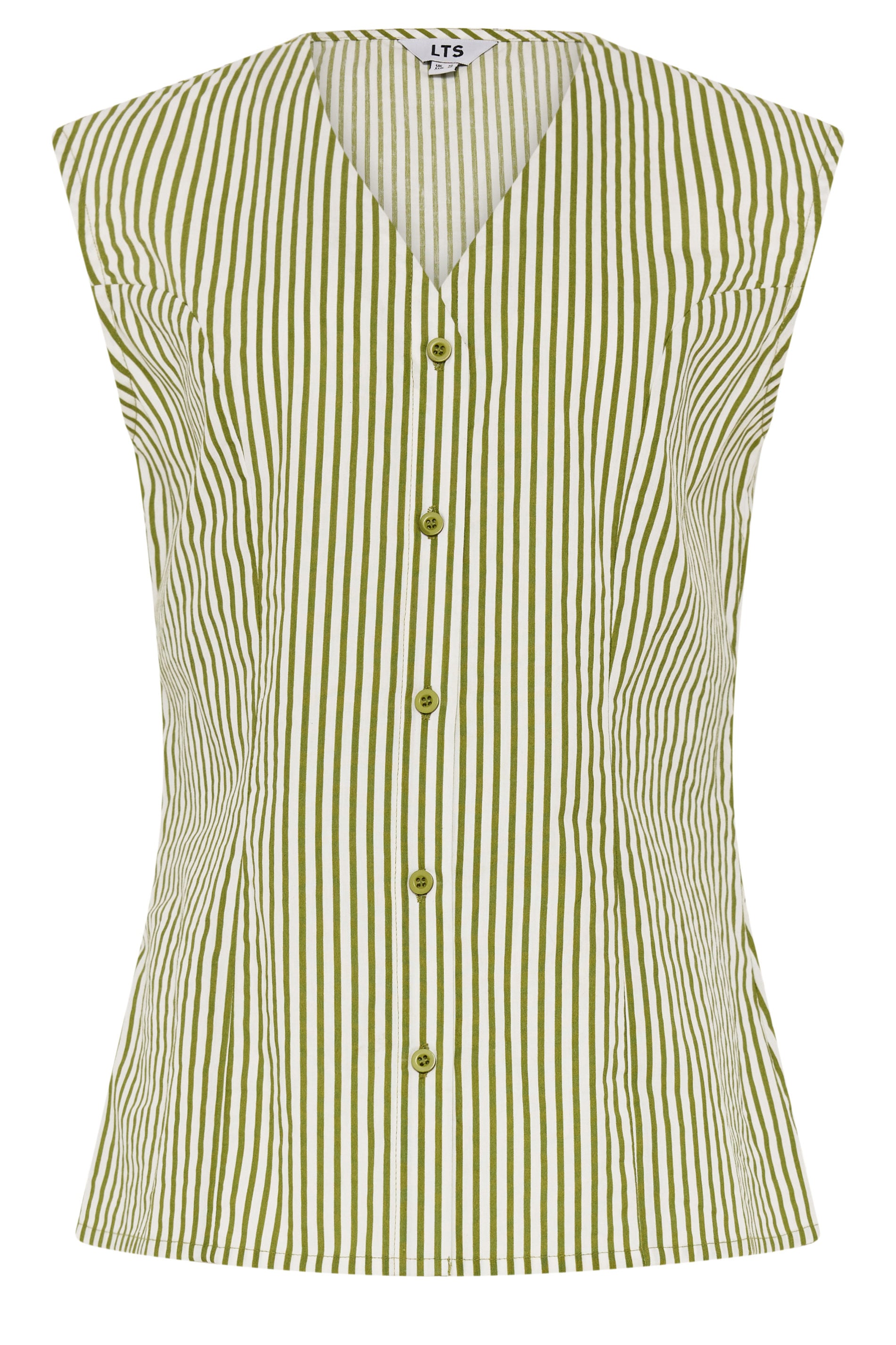 LTS Tall Women's Green Stripe Cotton Button Waistcoat | Long Tall Sally 5