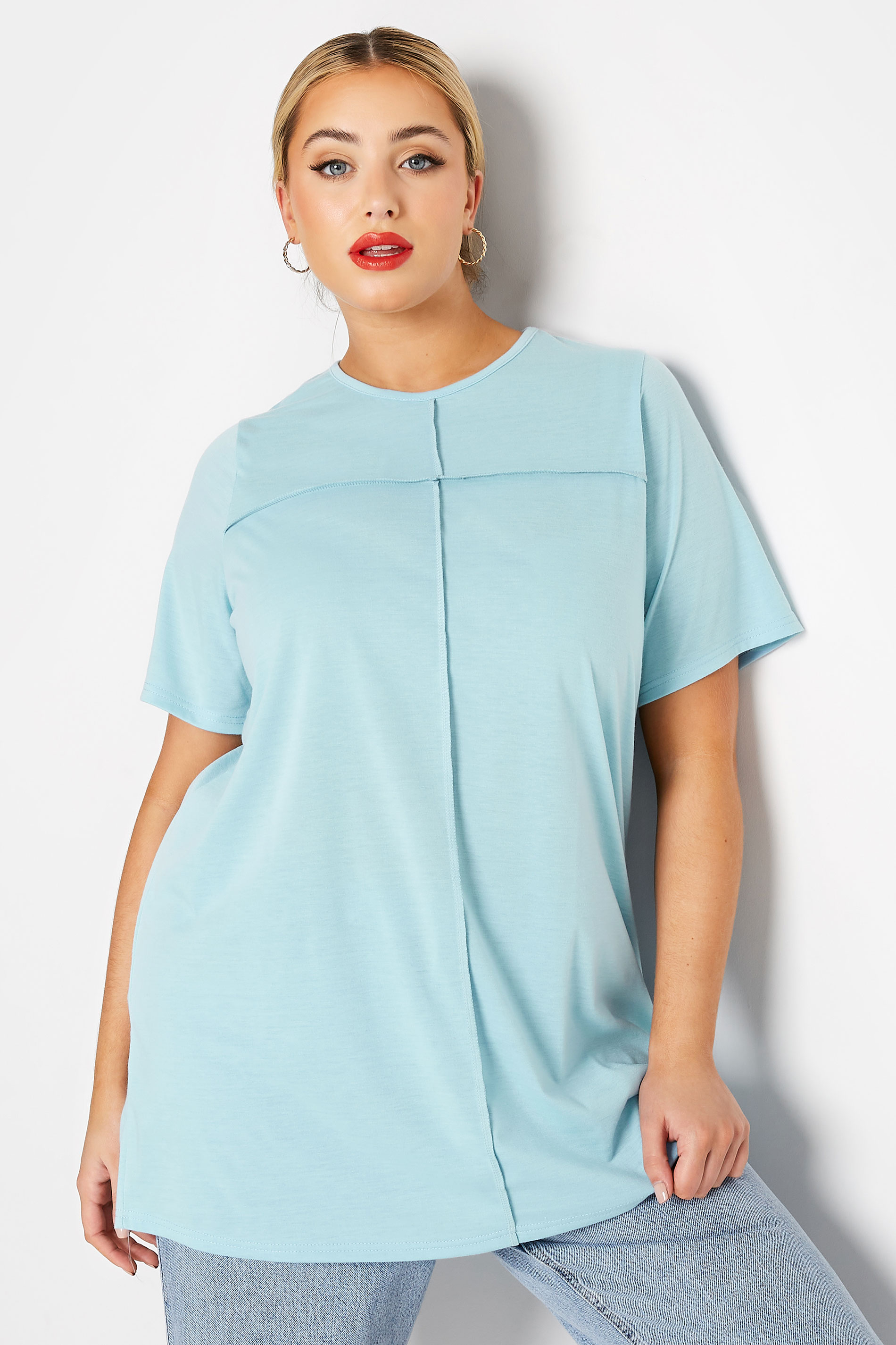 Grande taille  Tops Grande taille  T-Shirts | LIMITED COLLECTION - T-Shirt Bleu Ciel Couture en Jersey - RT66493