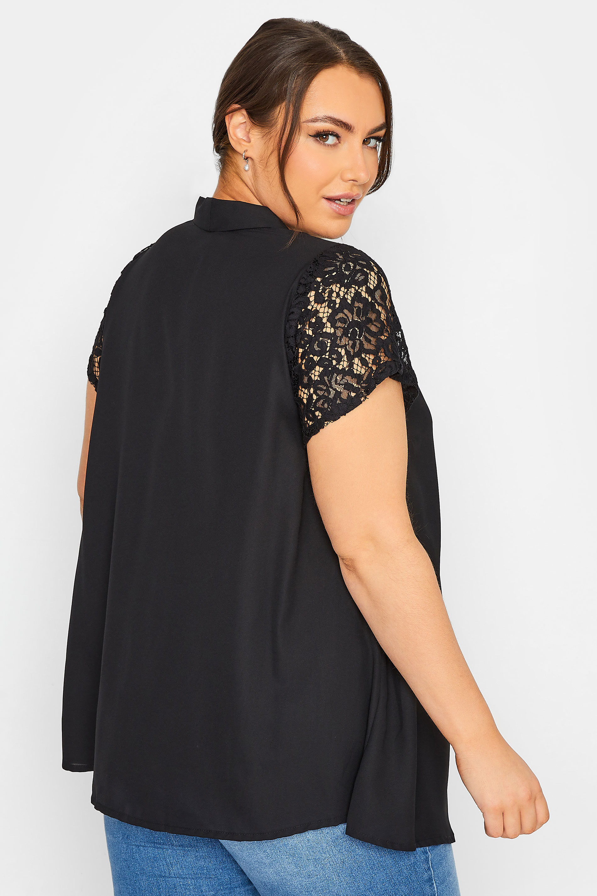 LIMITED COLLECTION Plus Size Black Lace Insert Blouse | Yours Clothing 3