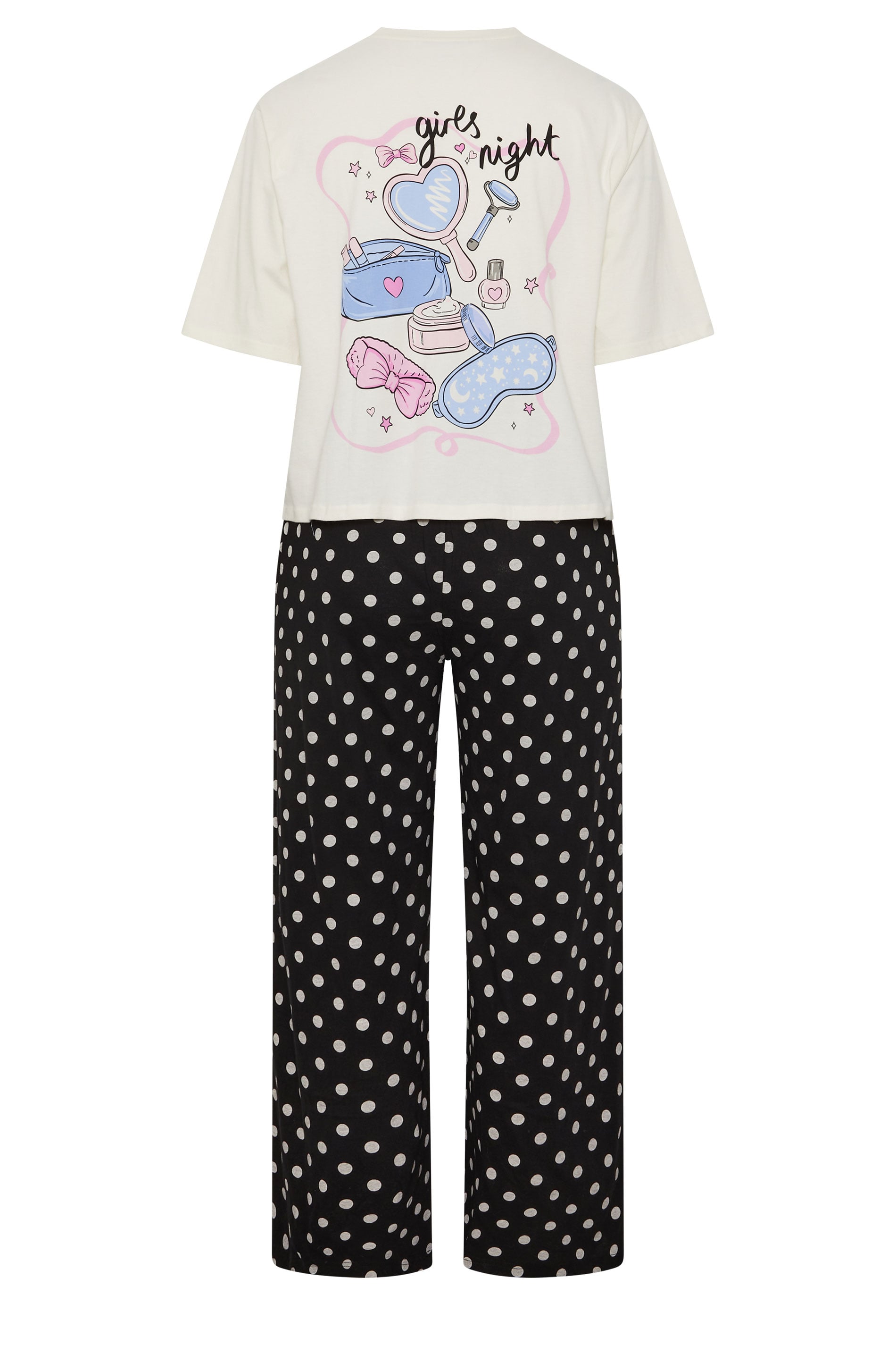 YOURS Plus Size Ivory White 'Girls Night' Polka Dot Pyjama Set | Yours Clothing 8