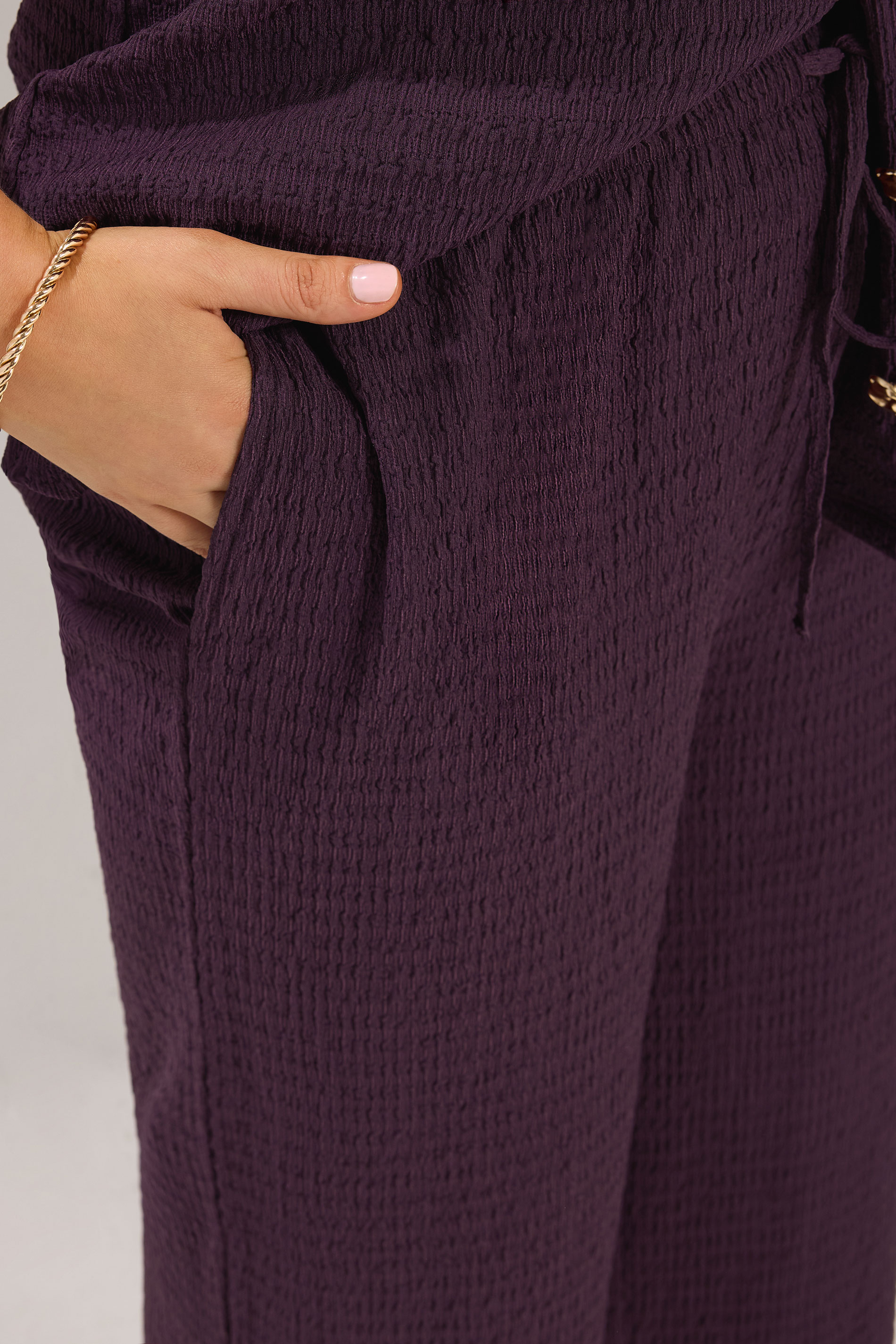 YOURS Plus Size Purple Wide Leg Crinkle Trousers | Yours Clothing 5