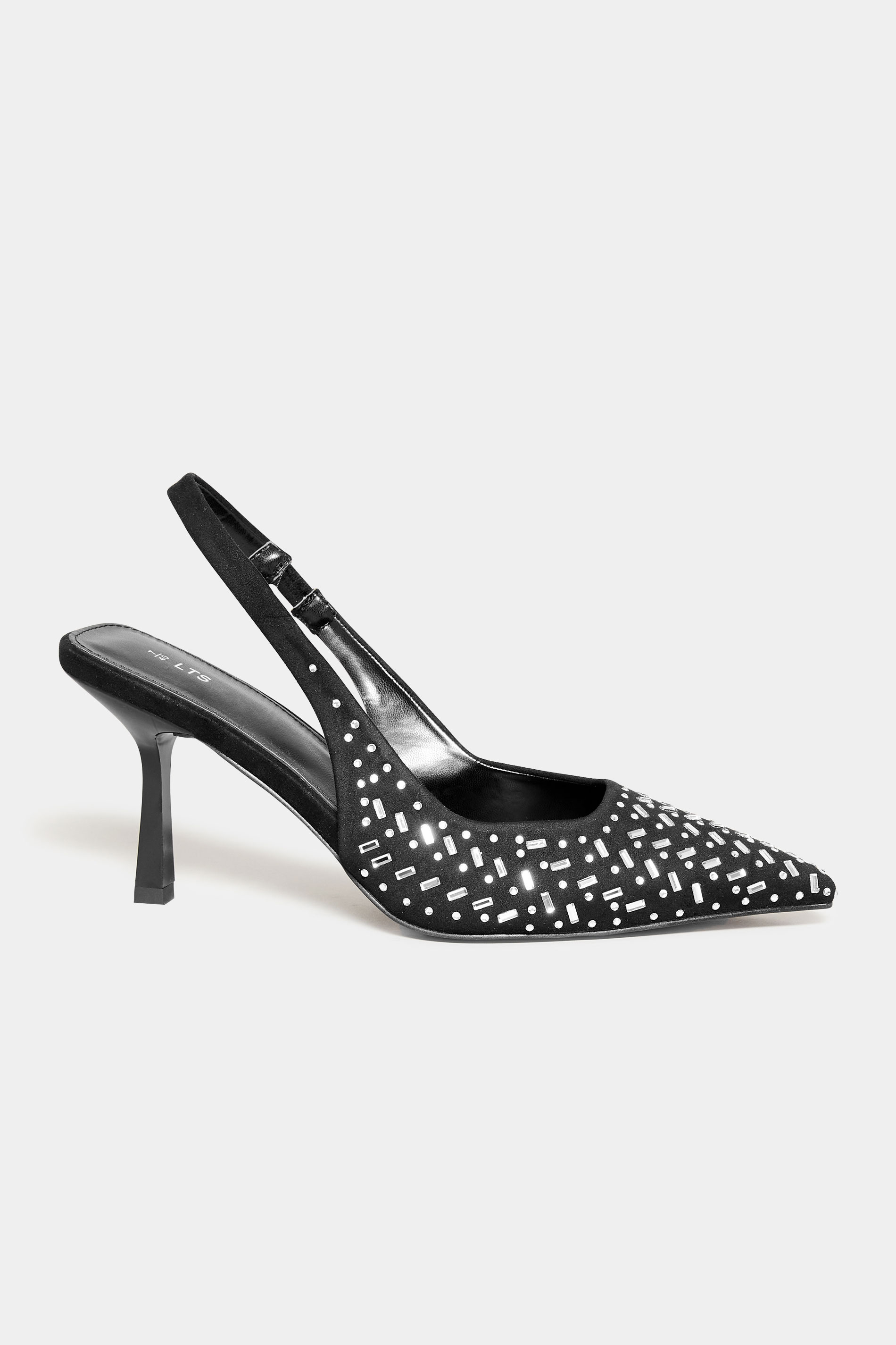 LTS Black Diamante Slingback Heel Court Shoes In Standard Fit | Long ...