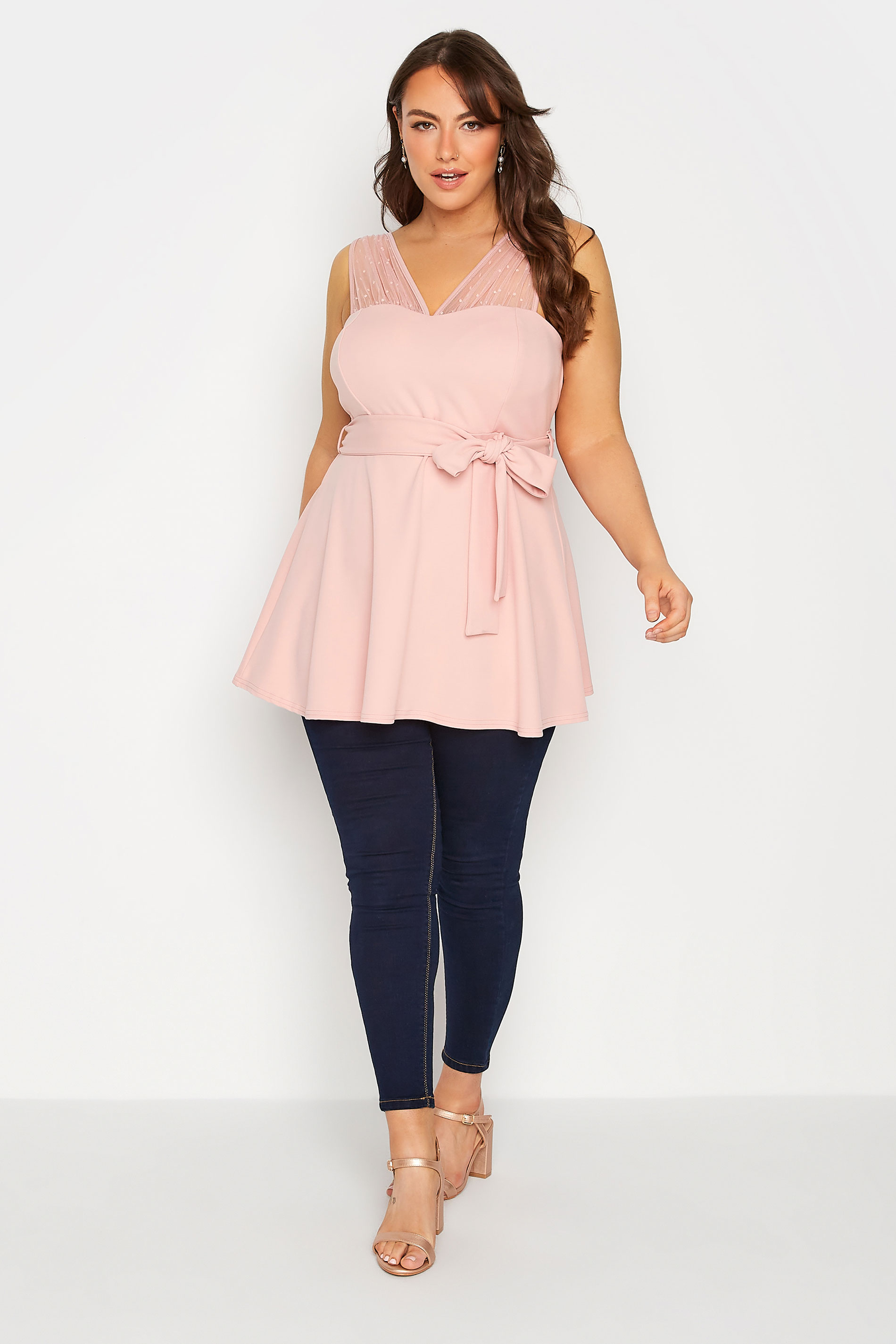 YOURS LONDON Plus Size Pink Mesh Peplum Top | Yours Clothing  2