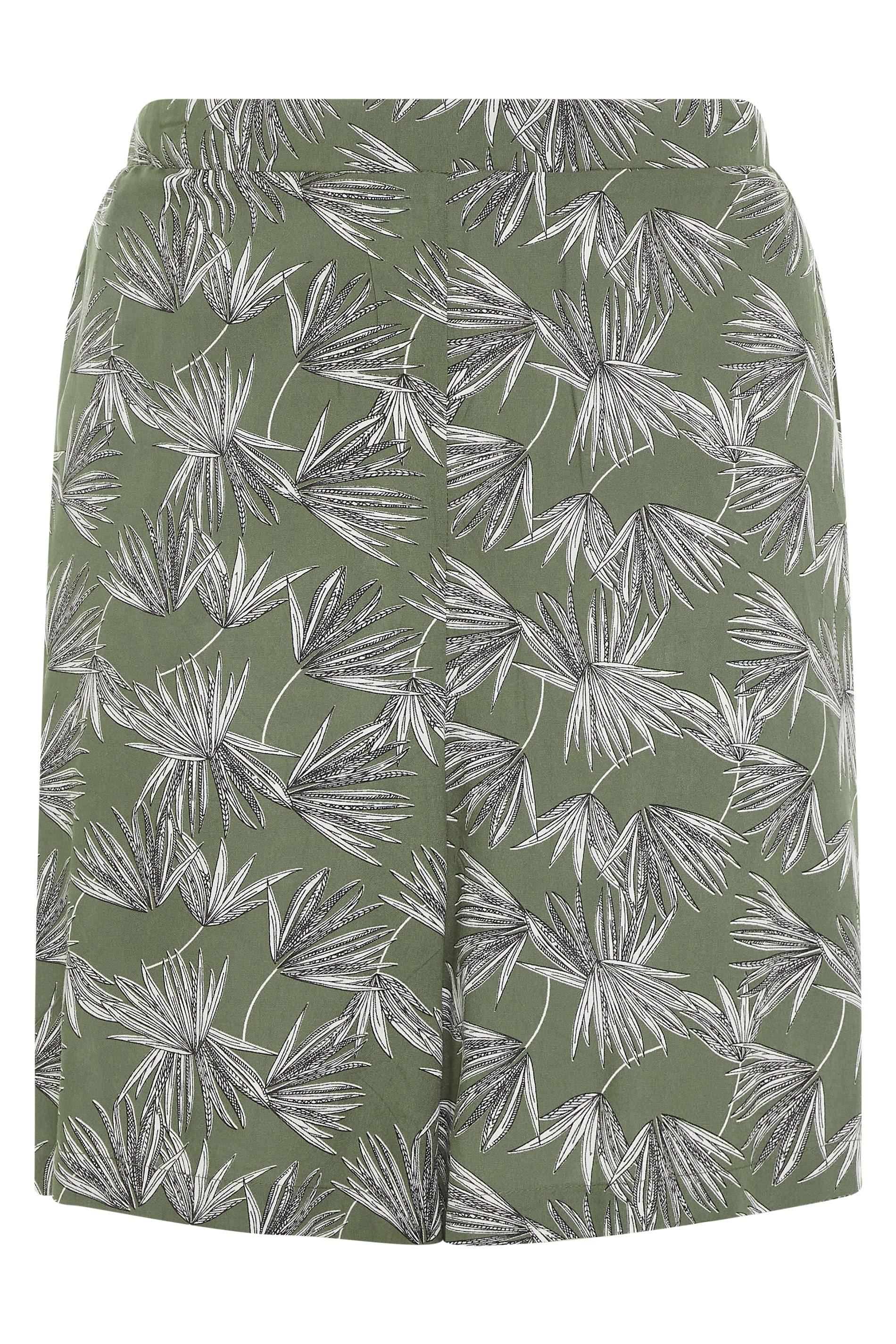 Khaki Palm Print Crinkle Shorts | Yours Clothing