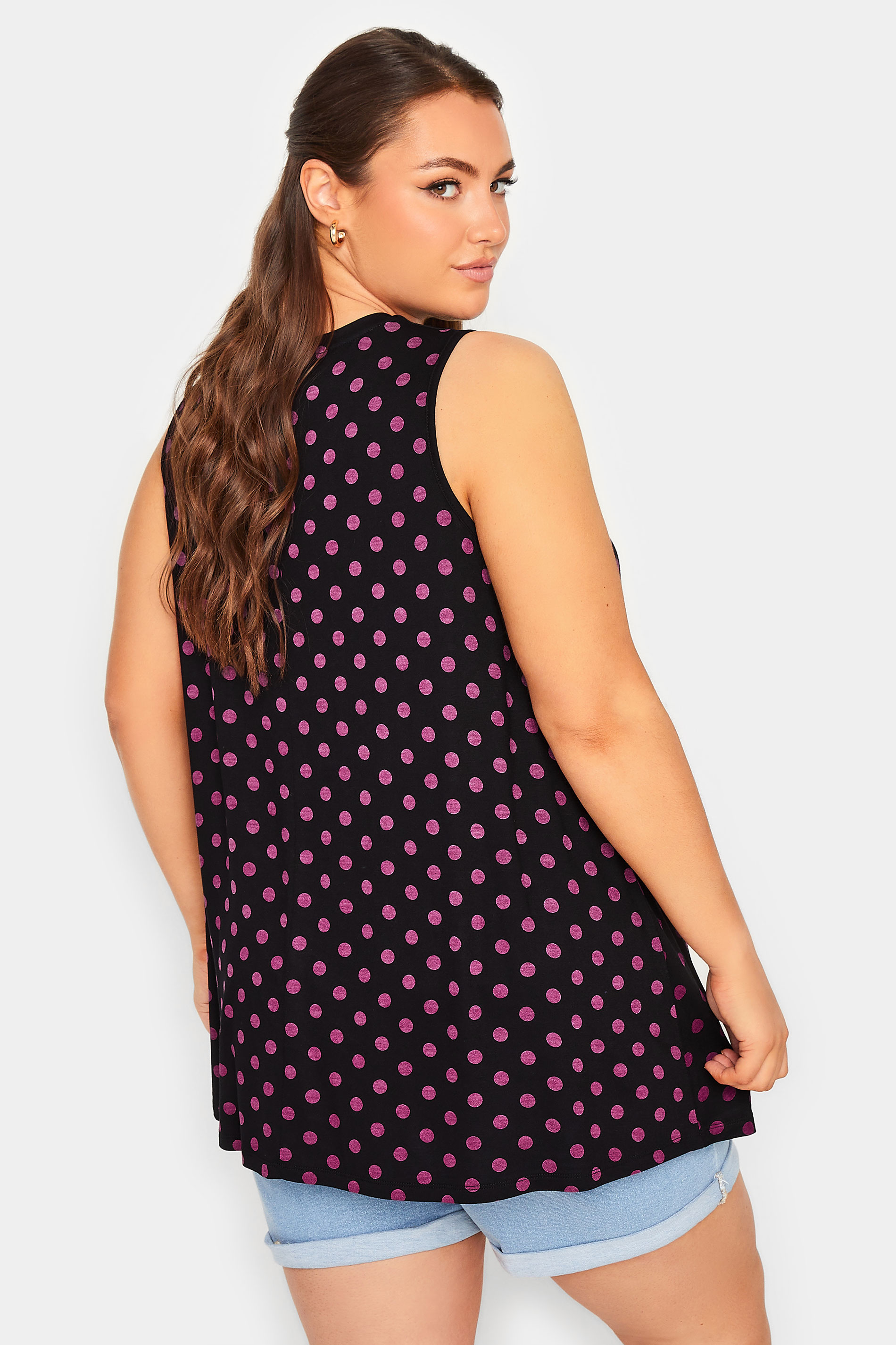 YOURS Plus Size Black & Pink Spotted Pleat Vest Top | Yours Clothing 3