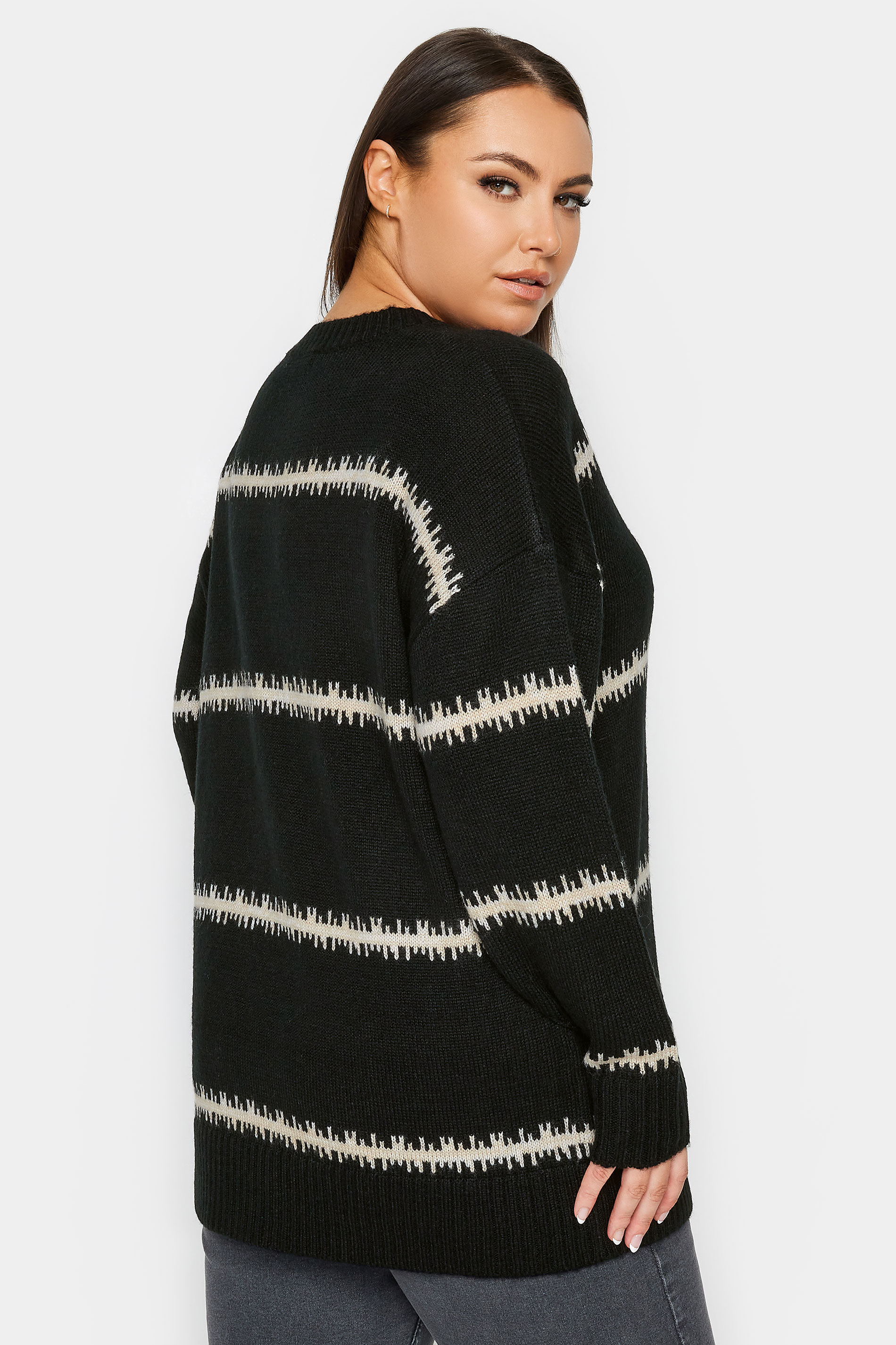 YOURS Plus Size Black Feathered Design Jumper | Yours Clothing 3