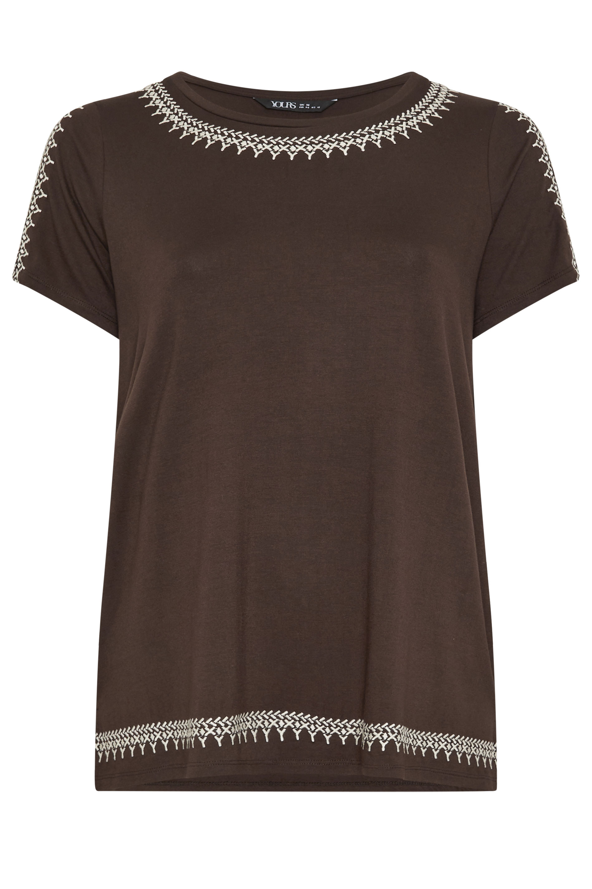 YOURS Plus Size Brown Embroidered Cold Shoulder T-Shirt | Yours Clothing 5