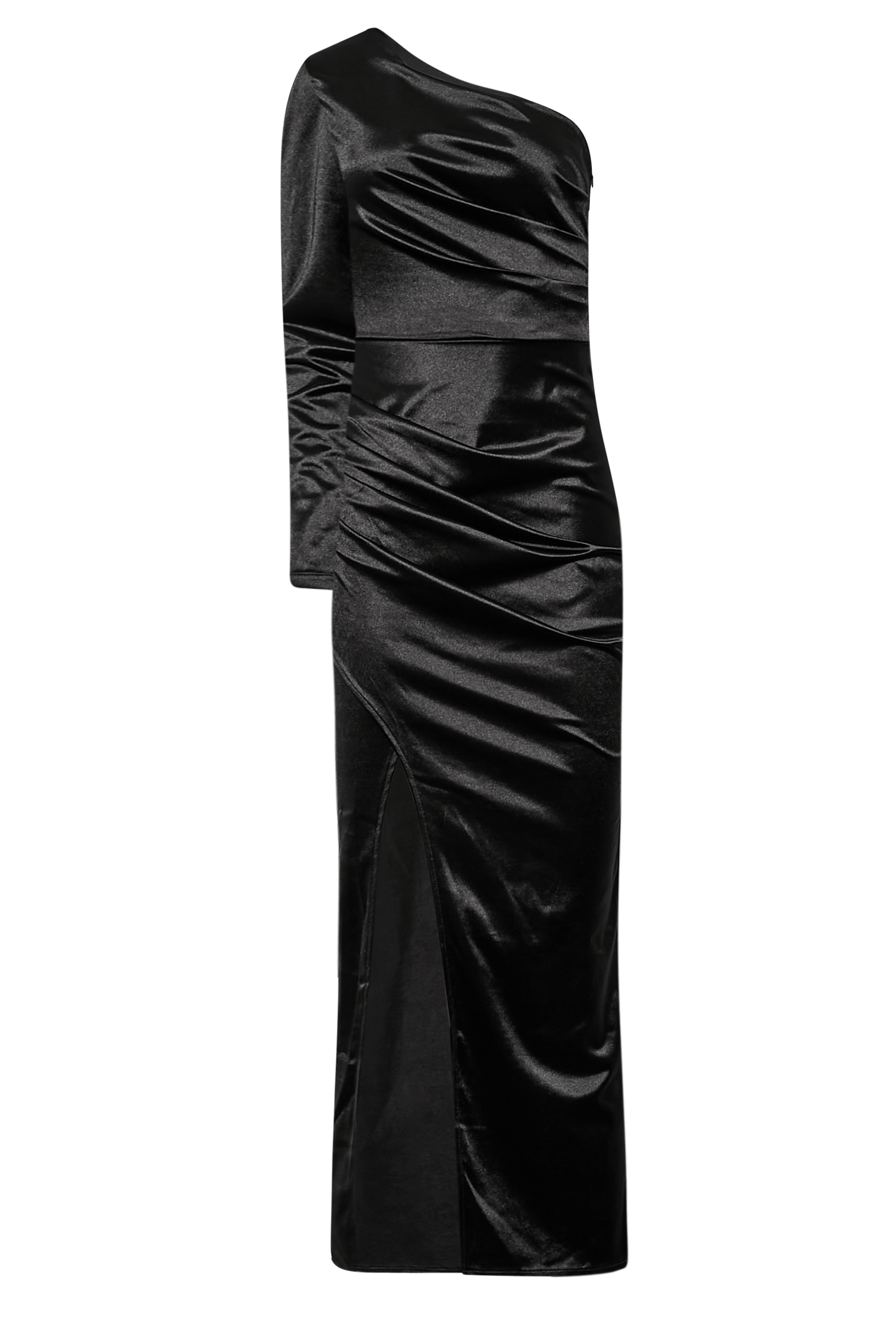 LTS Tall Black One Shoulder Satin Maxi Dress | Long Tall Sally  2