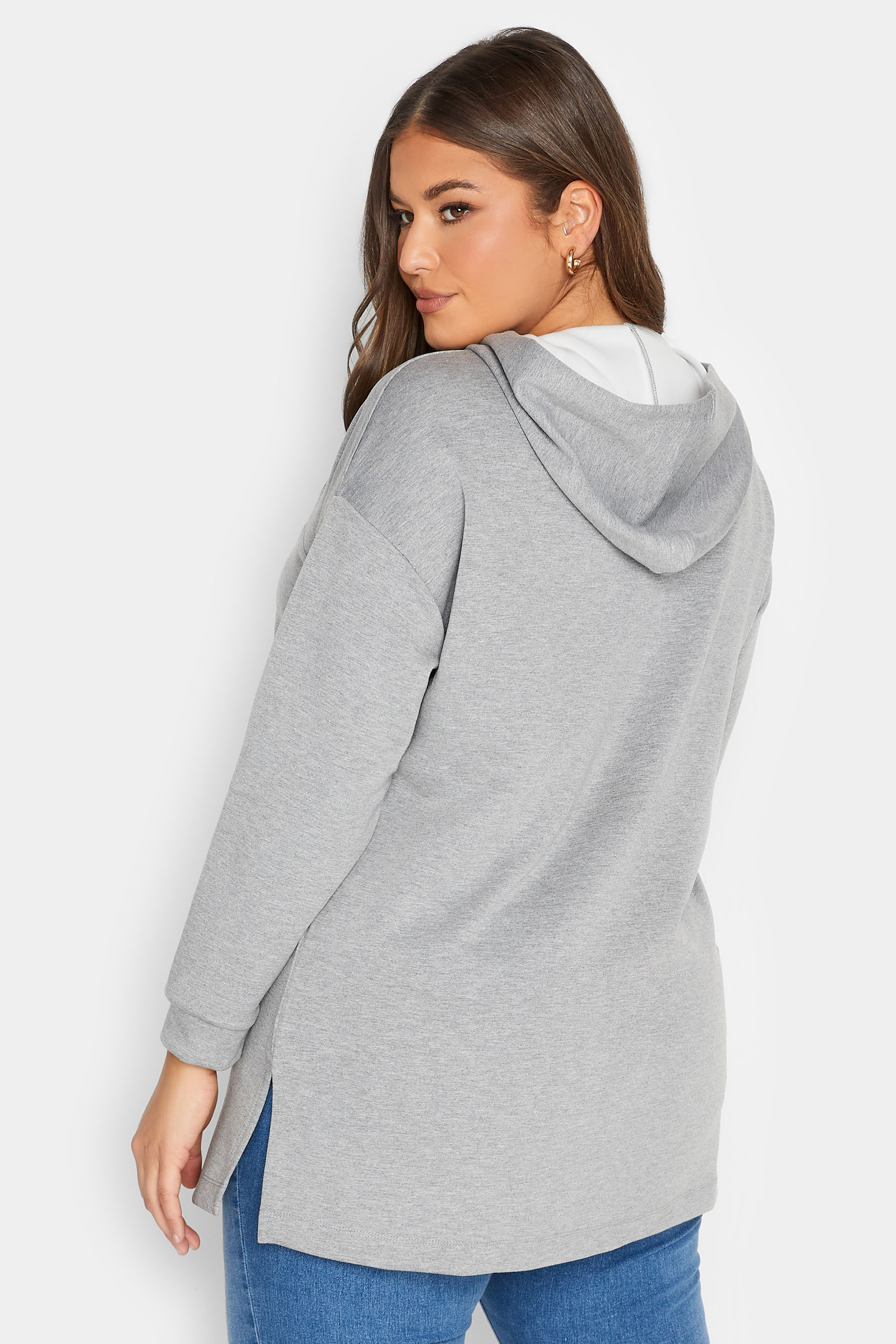 Curve Grey 'Live Your Dreams' Zip Detail Hoodie | Yours Clothing 3