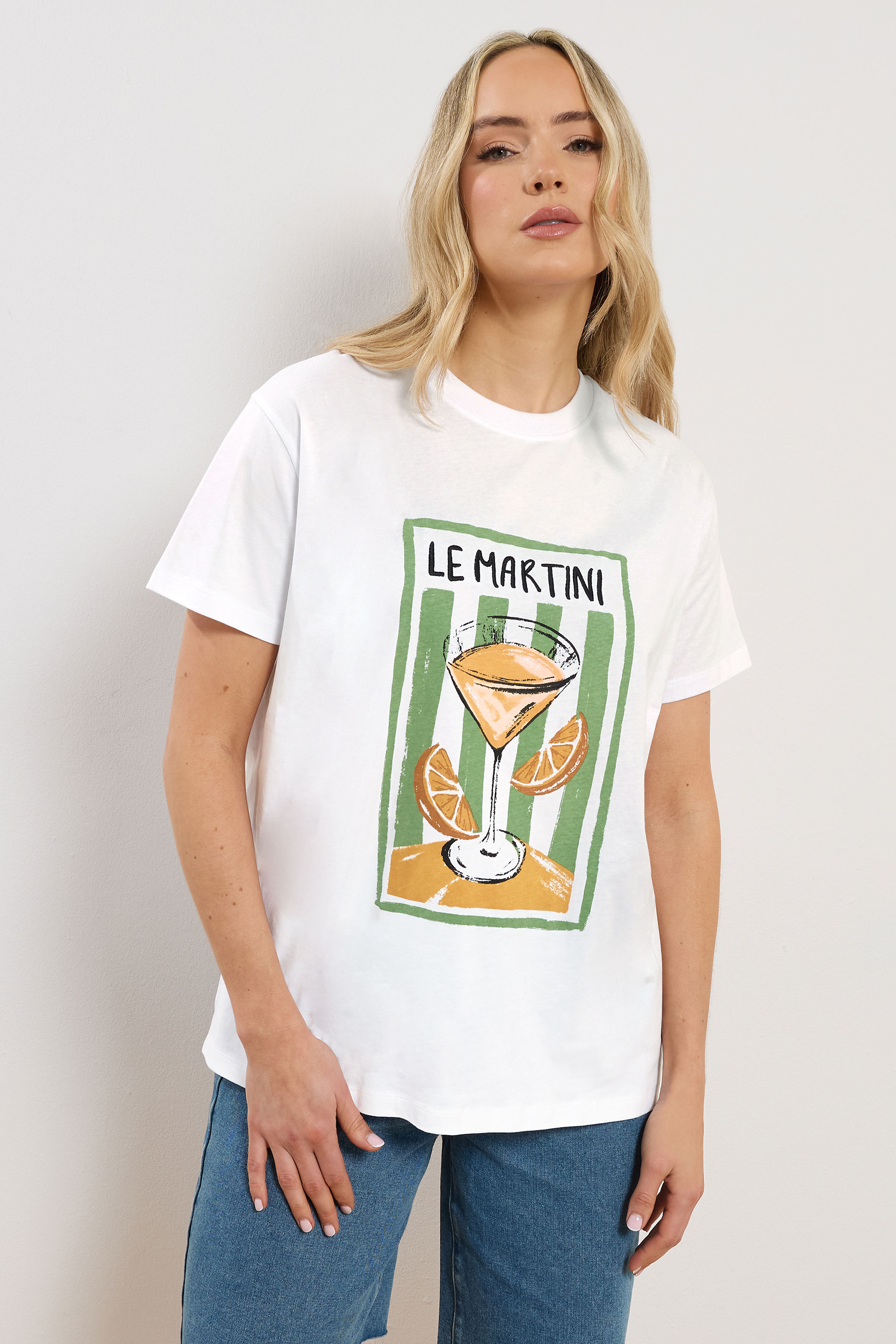 LTS Tall Women's White Martini Graphic Cotton Oversized T-Shirt | Long Tall Sally 2