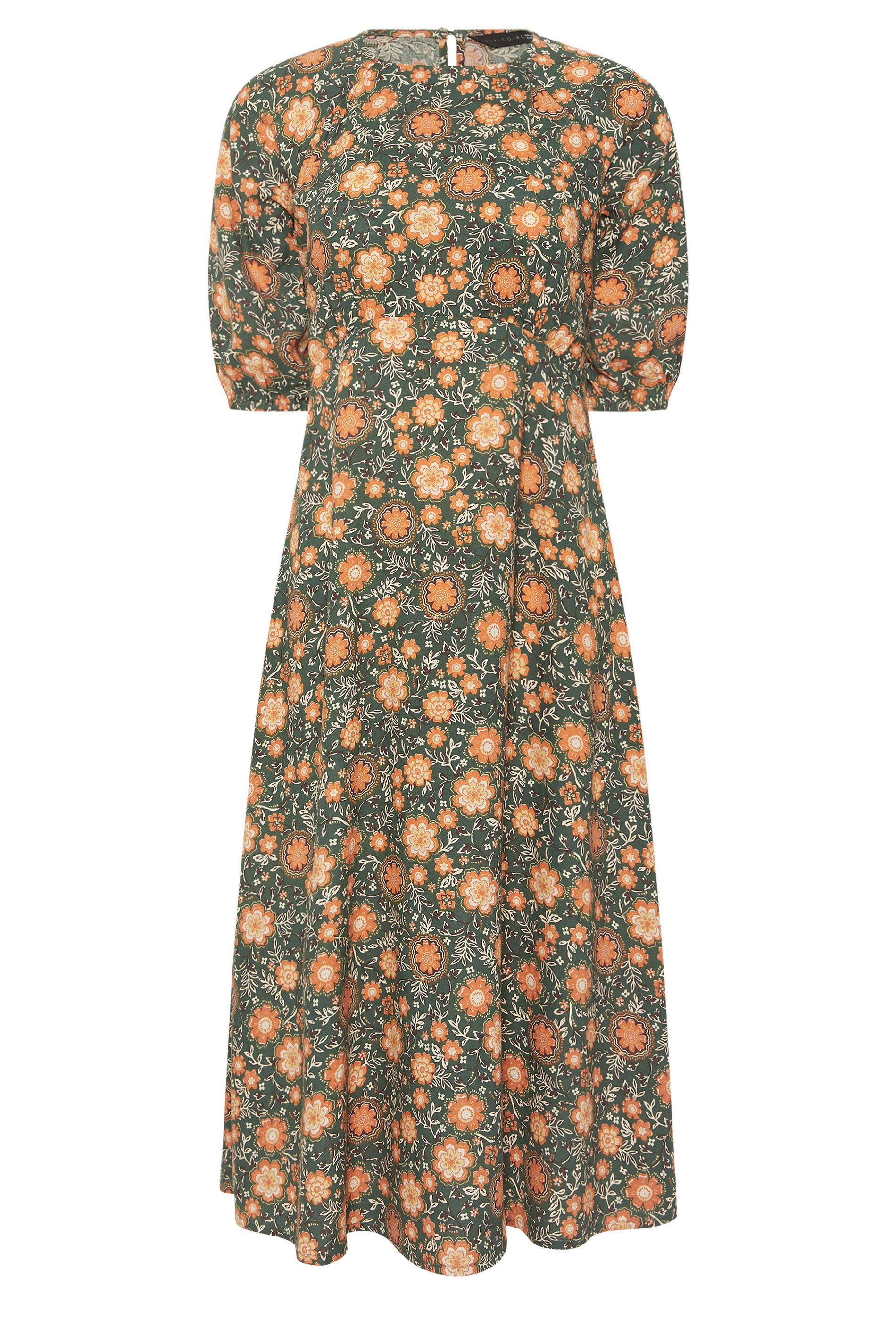 PixieGirl Petite Women's Forest Green Floral Midi Dress | PixieGirl 5