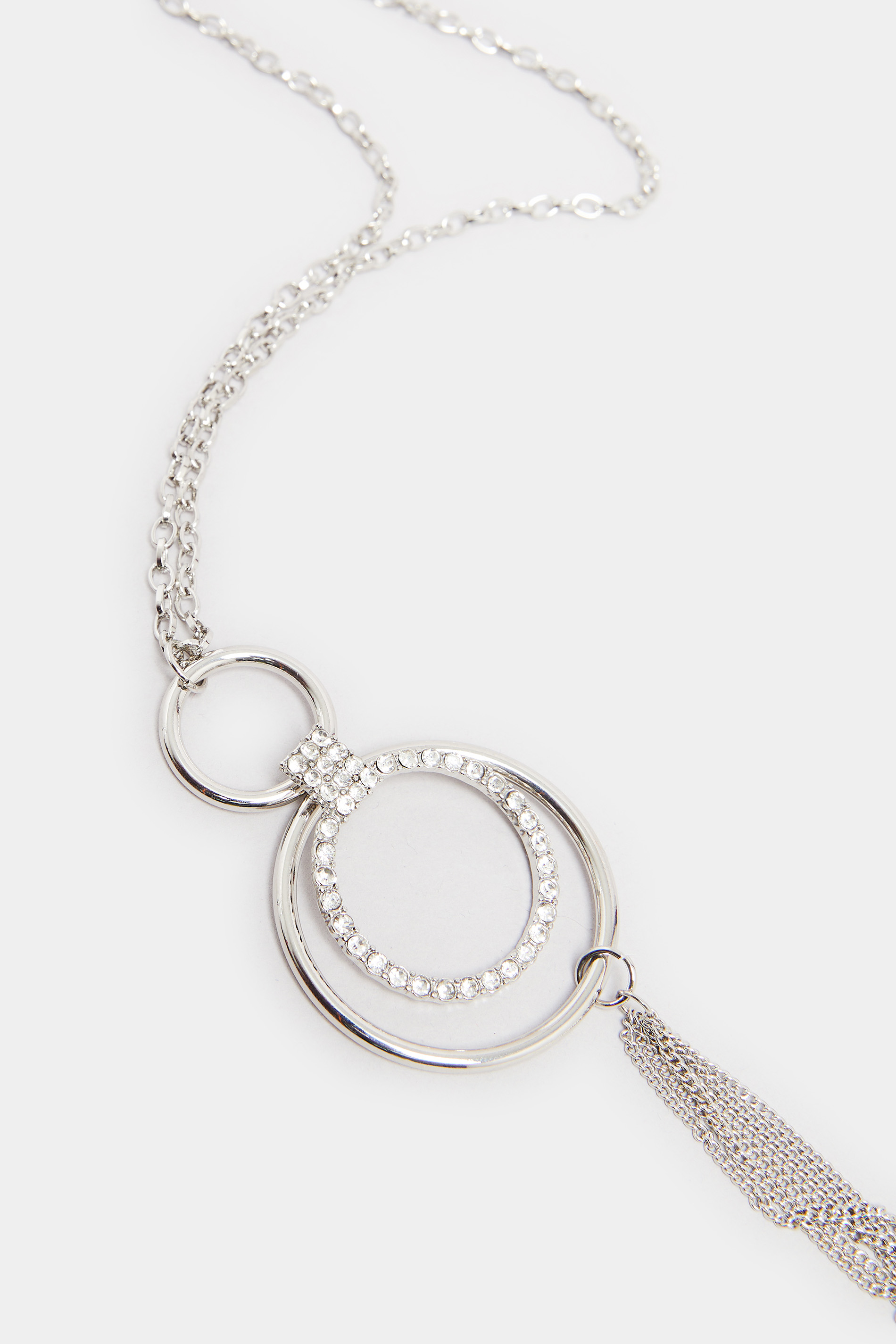 Silver Tone Double Circle Diamante Necklace | Yours Clothing 3