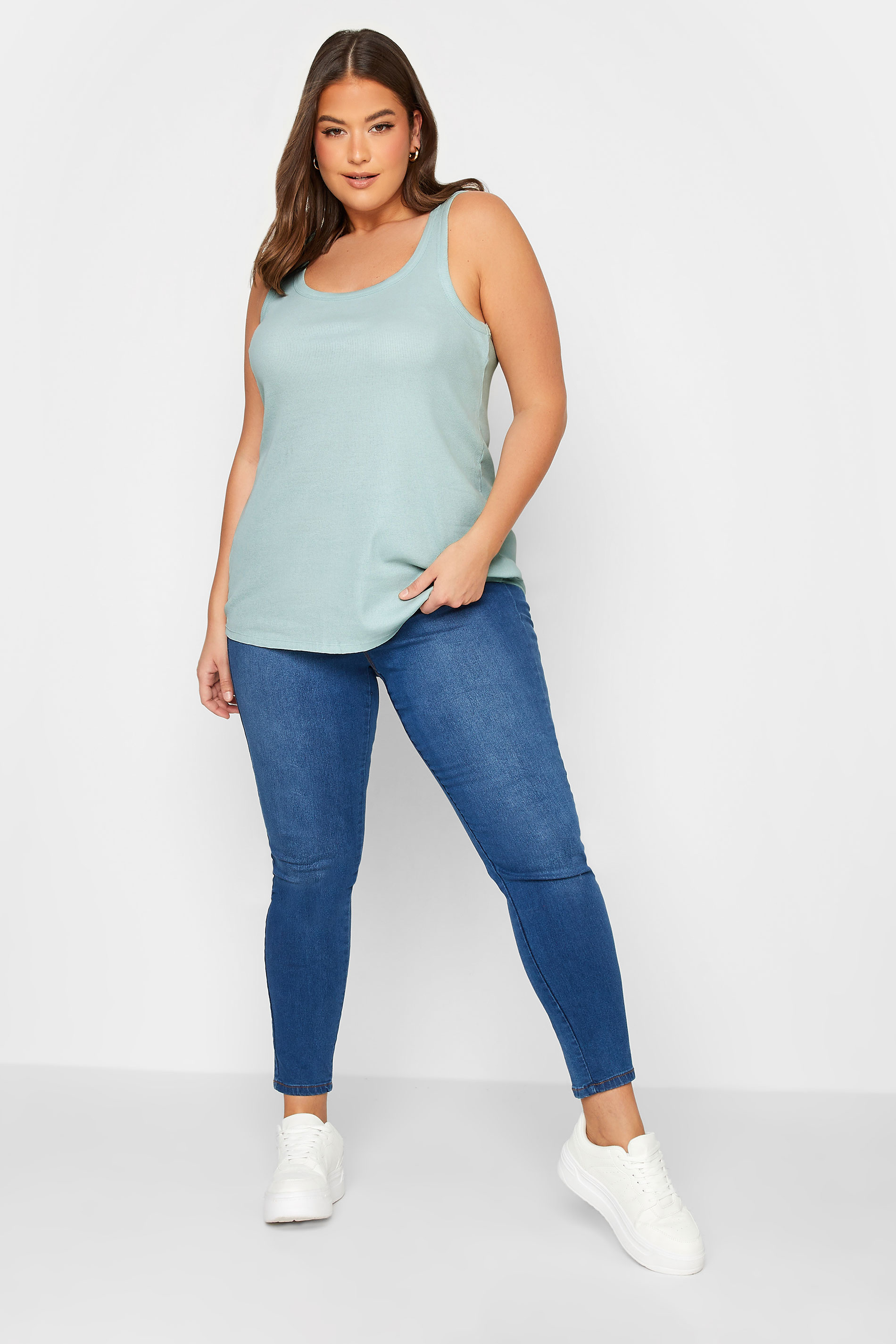 YOURS Curve Plus Size Mint Green Ribbed Racer Back Vest Top | Yours Clothing  3