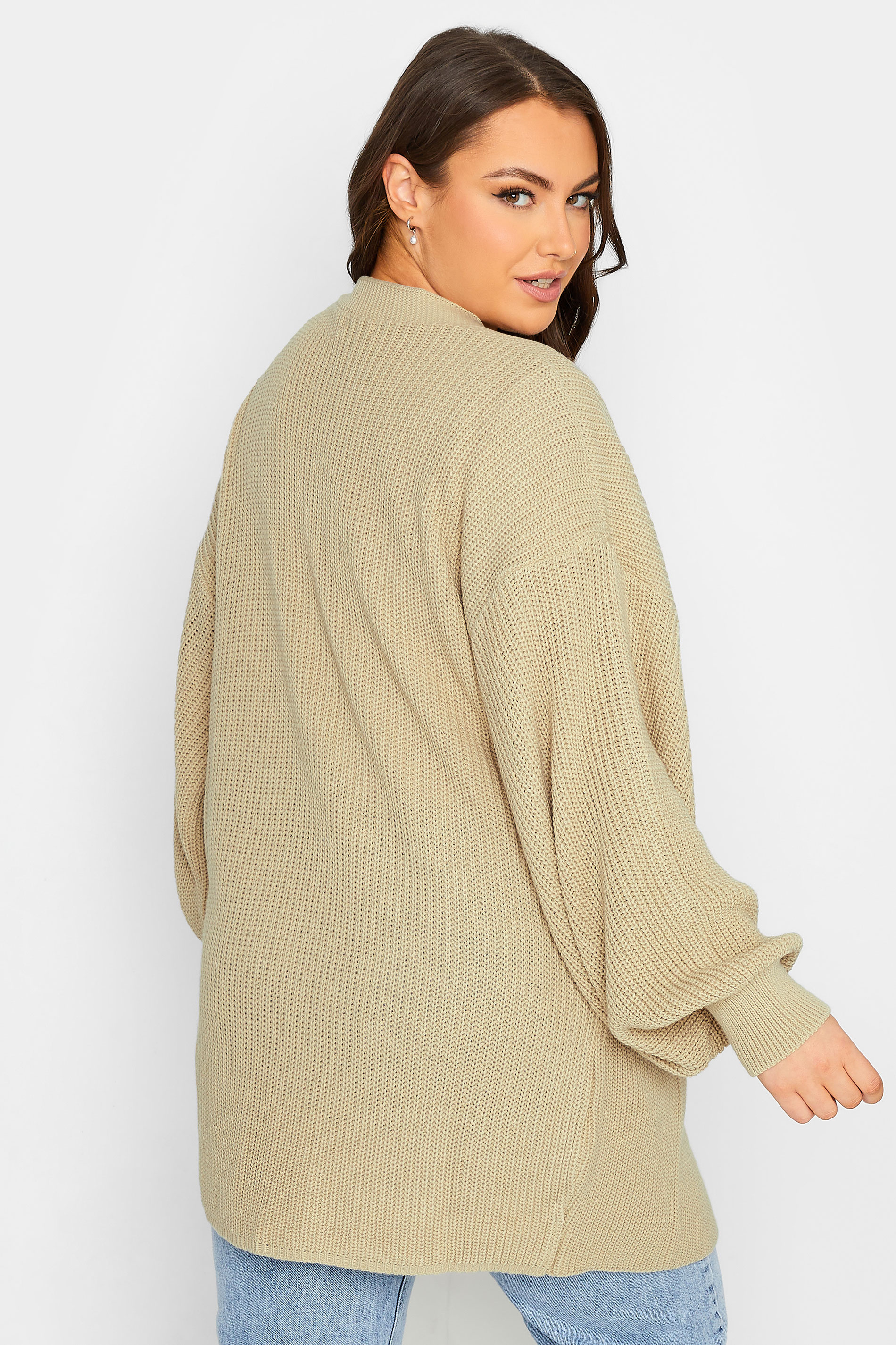Curve Plus Size YOURS Curve Brown Beige Longline Knitted Cardigan | Yours Clothing  3