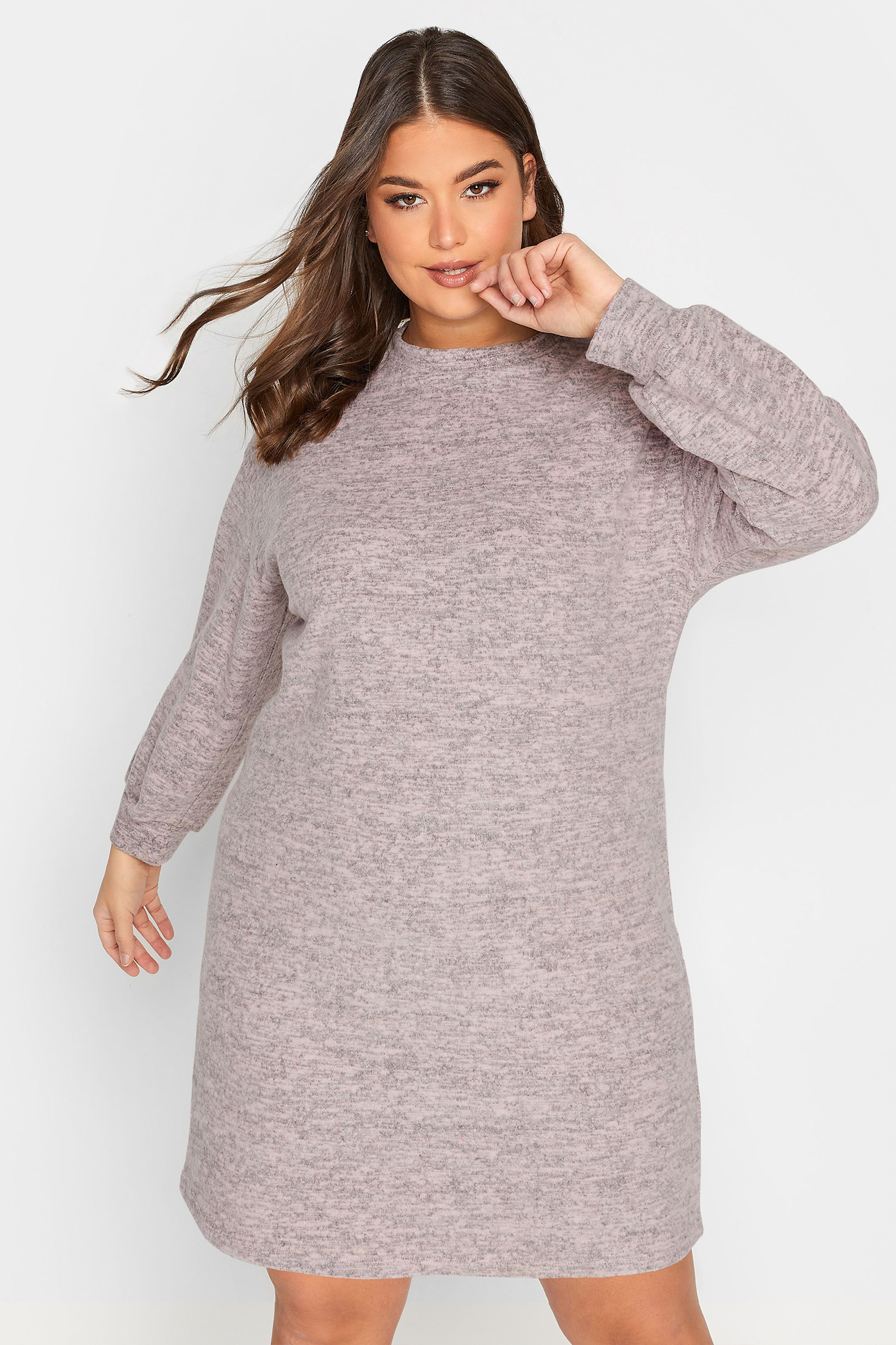 YOURS Plus Size Pink Marl Soft Touch Mini Dress | Yours Clothing 1